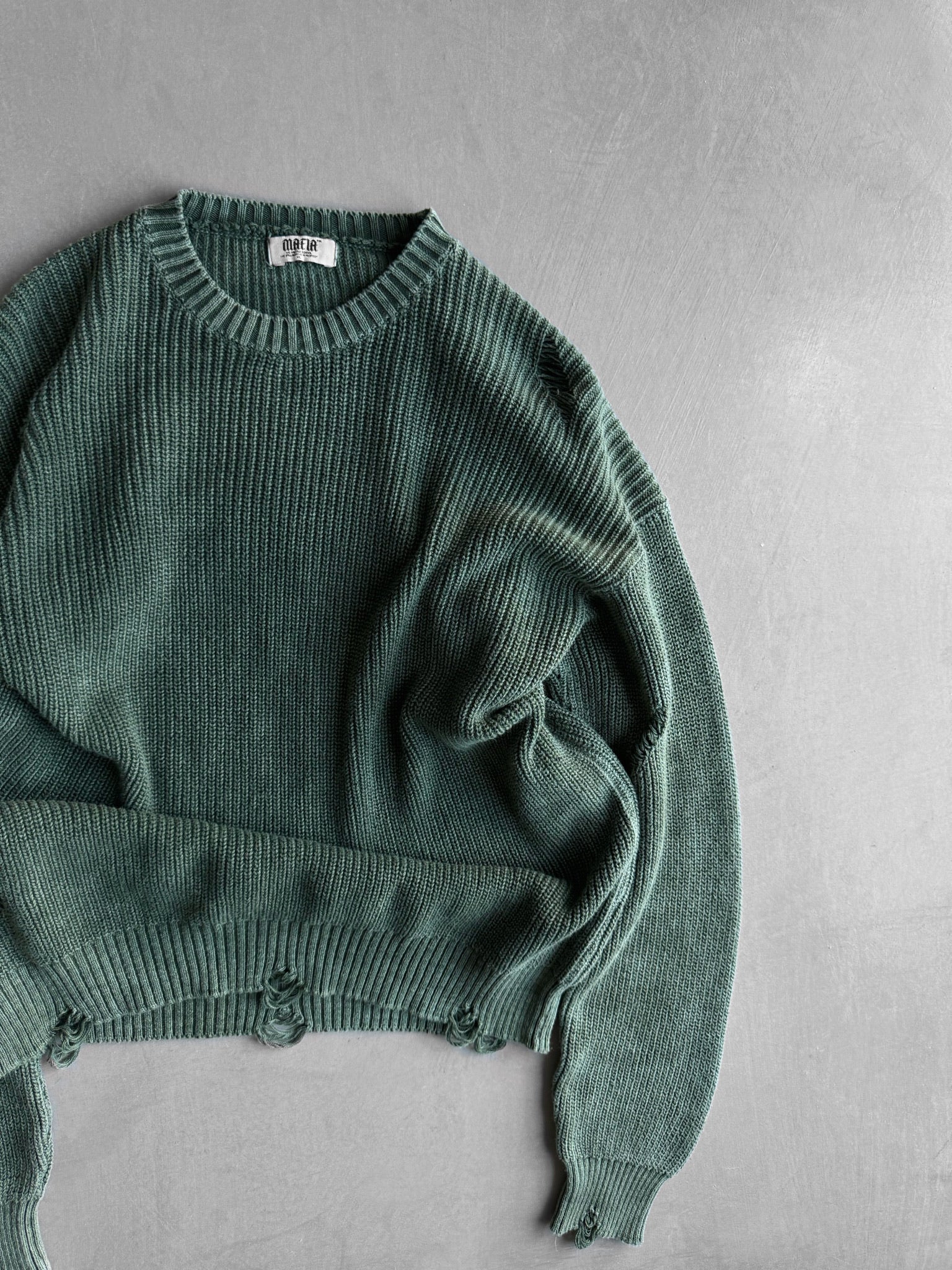 Loose Fit Knit Torn Sweater - Khaki - Image 2
