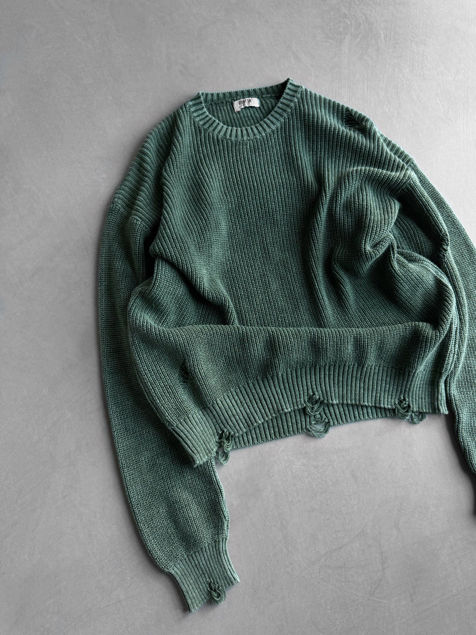 Loose Fit Knit Torn Sweater - Khaki - Image 3