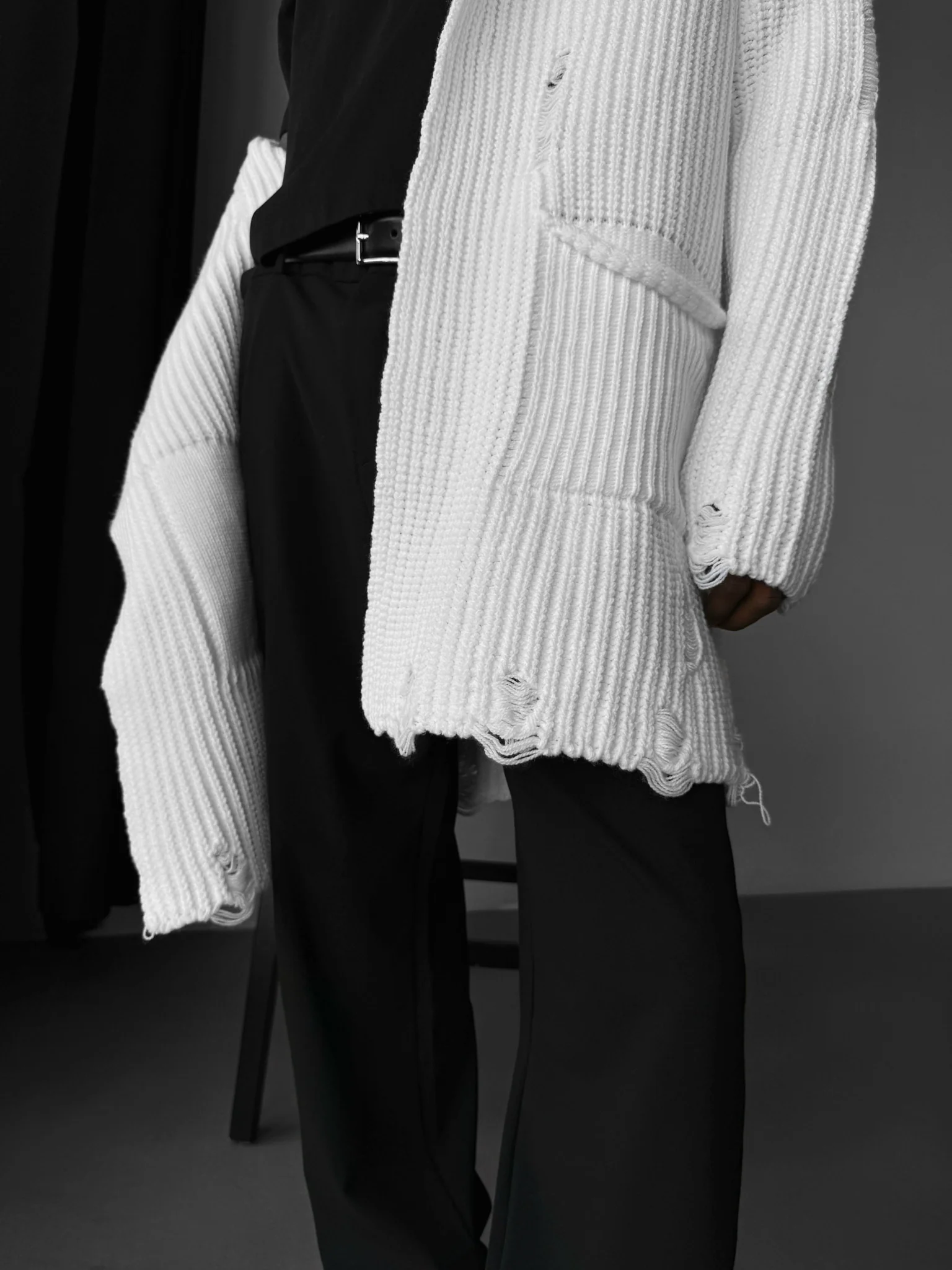 Loose Fit Long Knit Cardigan - White - Image 2
