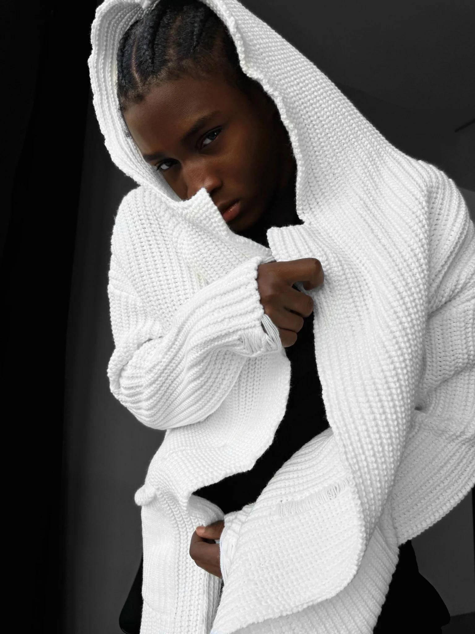 Loose Fit Long Knit Cardigan - White - Image 5