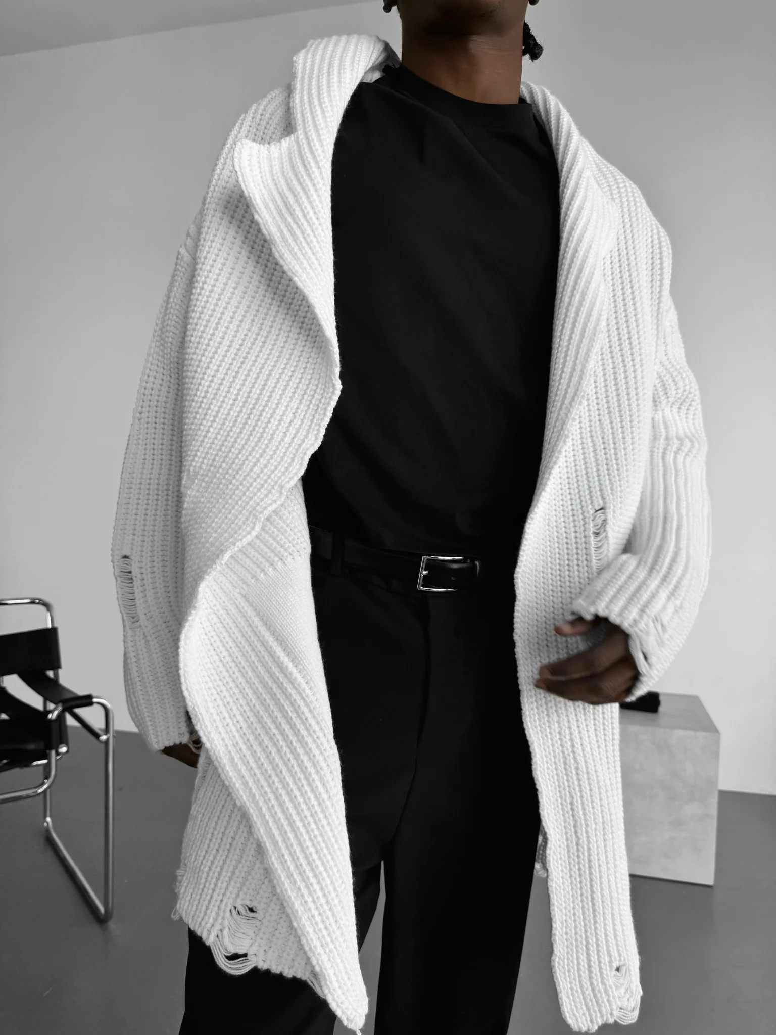 Loose Fit Long Knit Cardigan - White - Image 6
