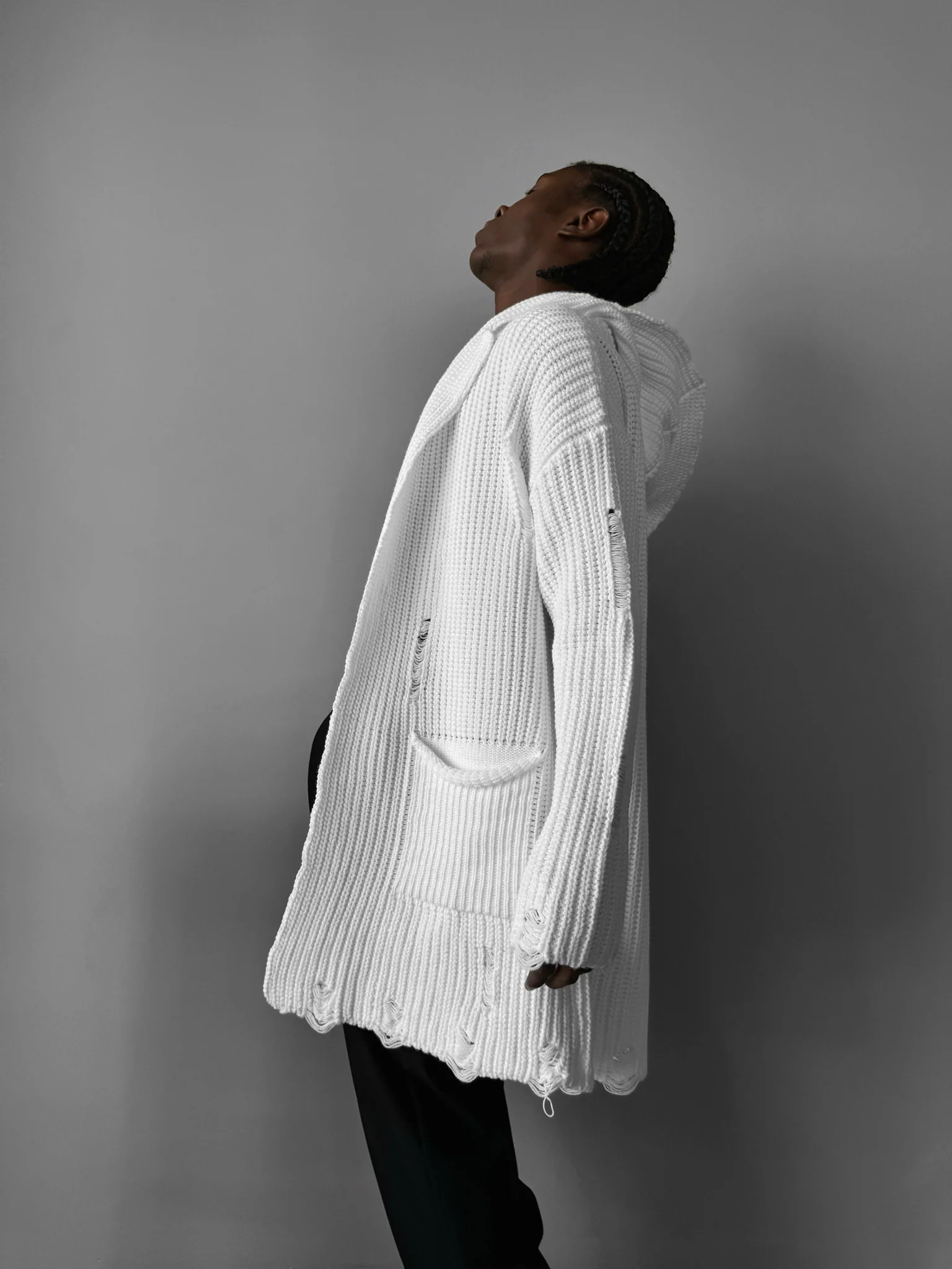 Loose Fit Long Knit Cardigan - White - Image 7