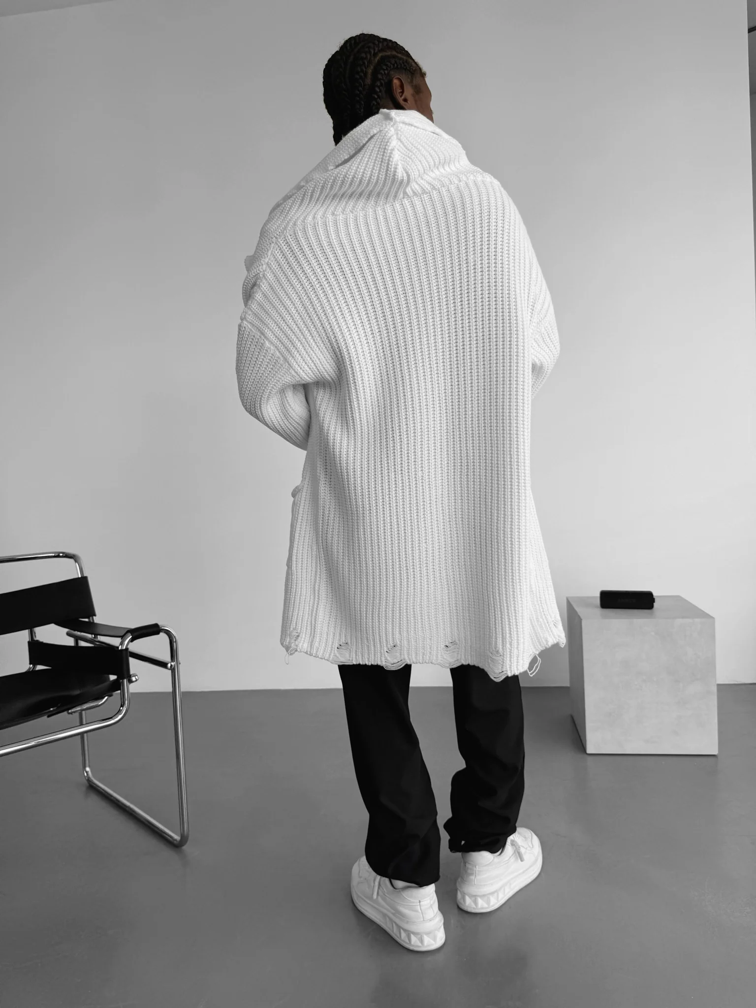 Loose Fit Long Knit Cardigan - White - Image 8