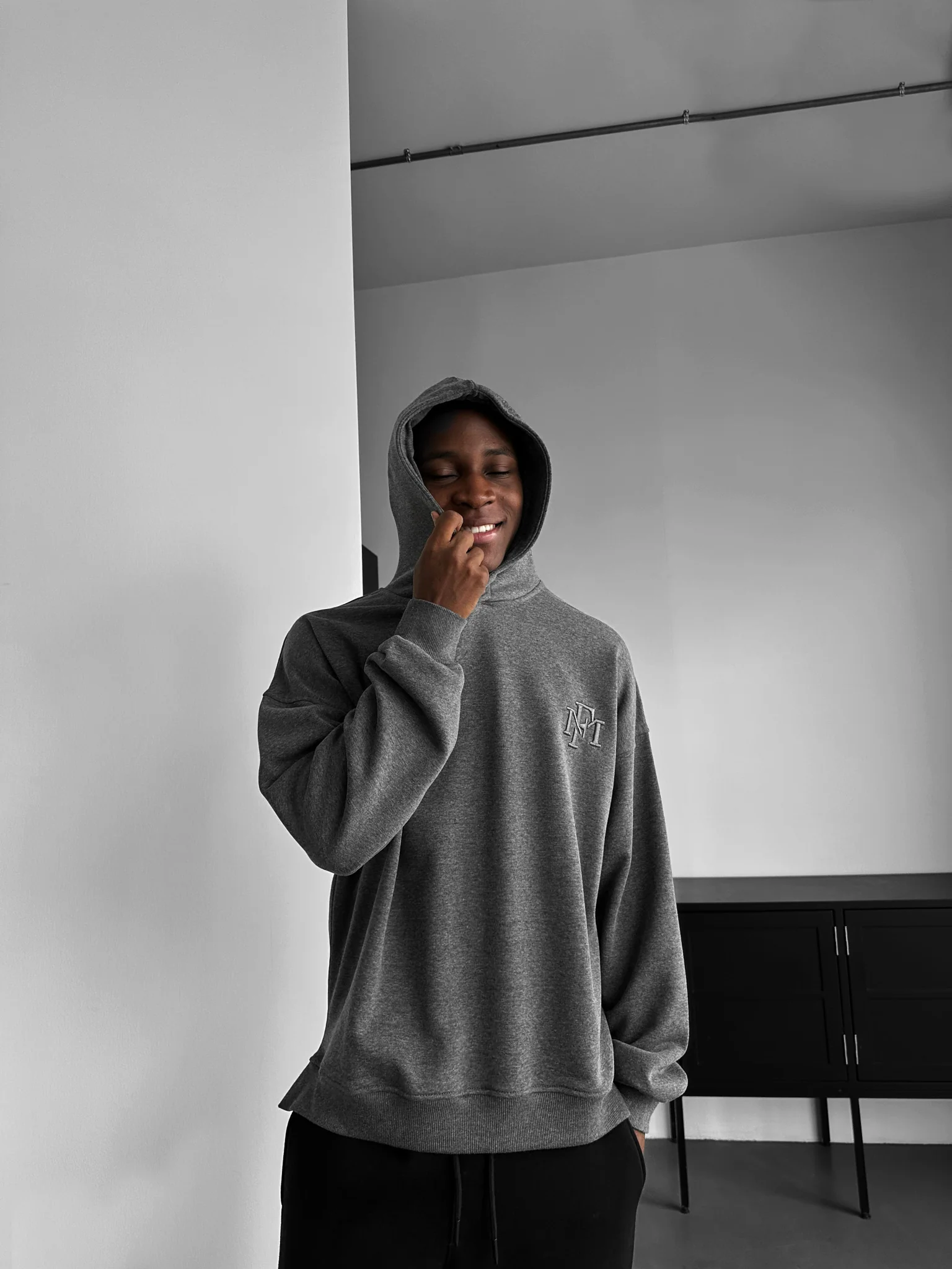 Loose Fit ‘MF’ Hoodie - Anthracite Melange - Image 2