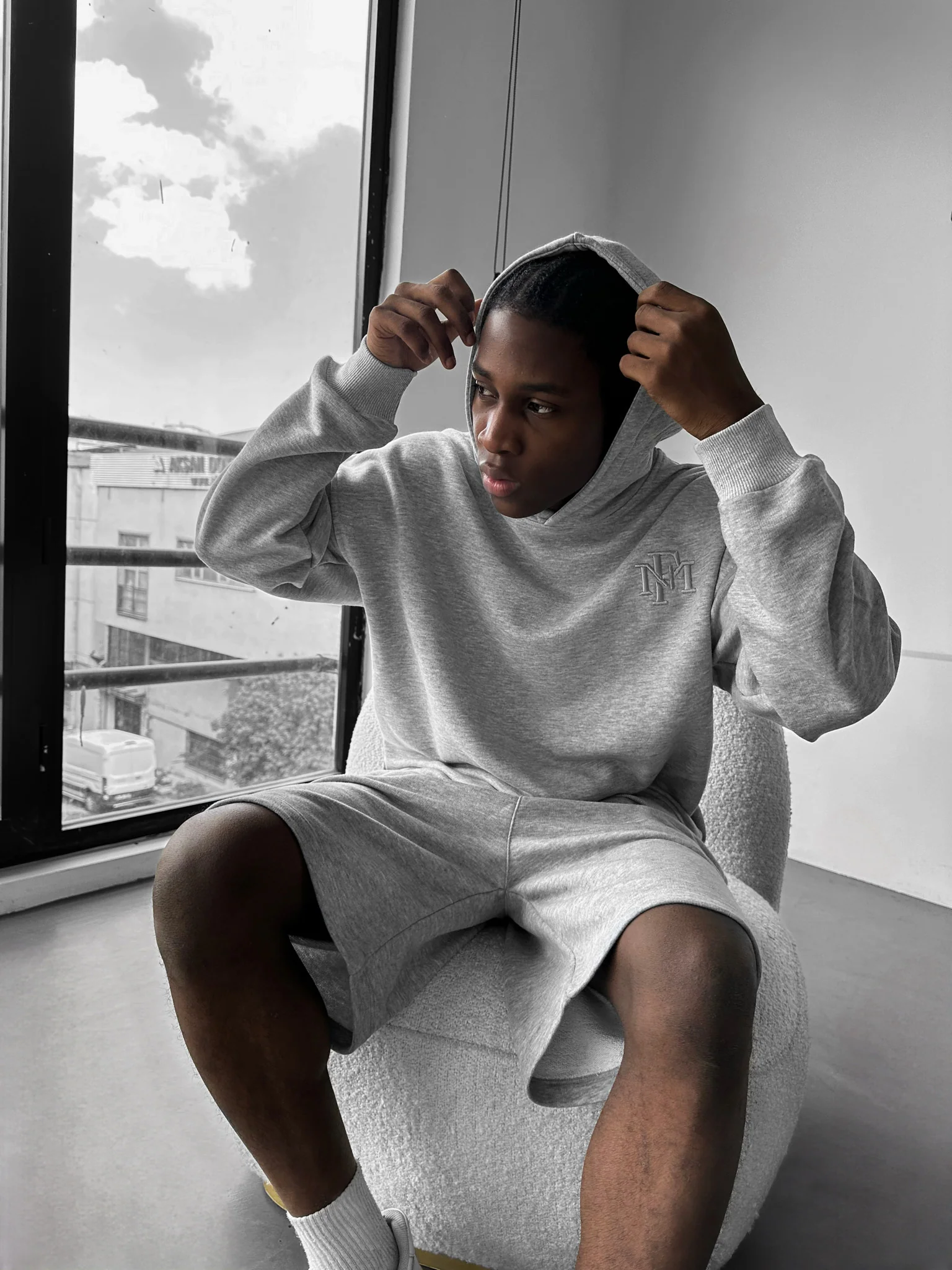 Loose Fit ‘MF’ Hoodie - Grey Melange - Image 2