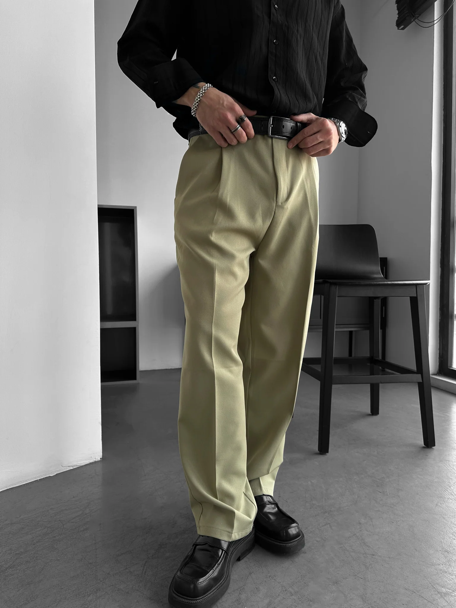 Loose Fit Pleated Trousers - Green - Image 2
