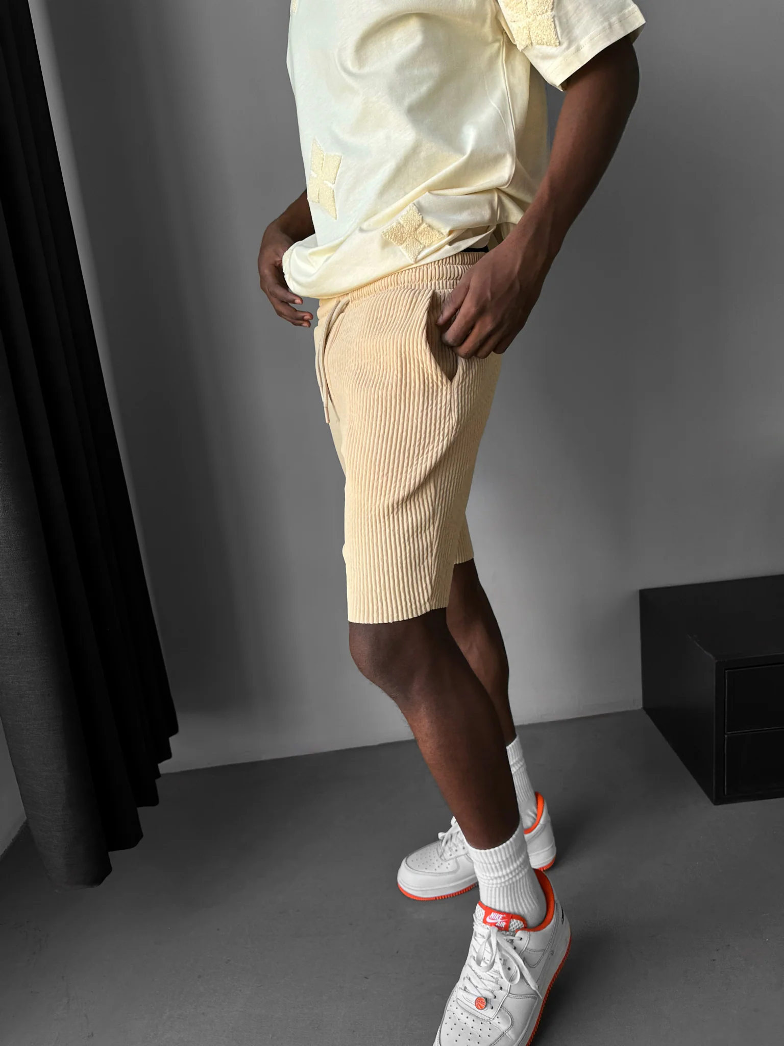Loose Fit Ribbed Shorts - Almond Buff - Image 2