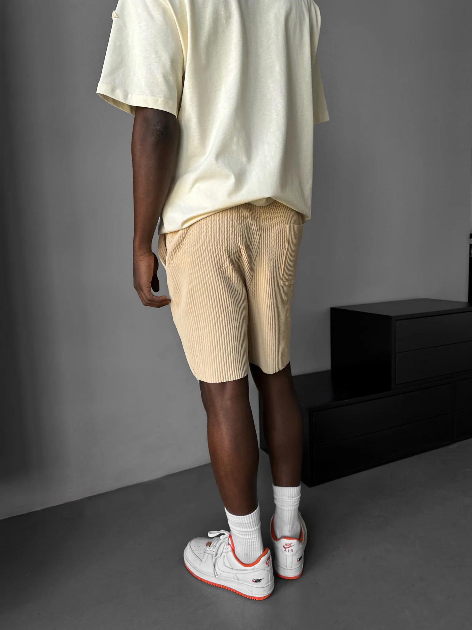 Loose Fit Ribbed Shorts - Almond Buff - Image 3