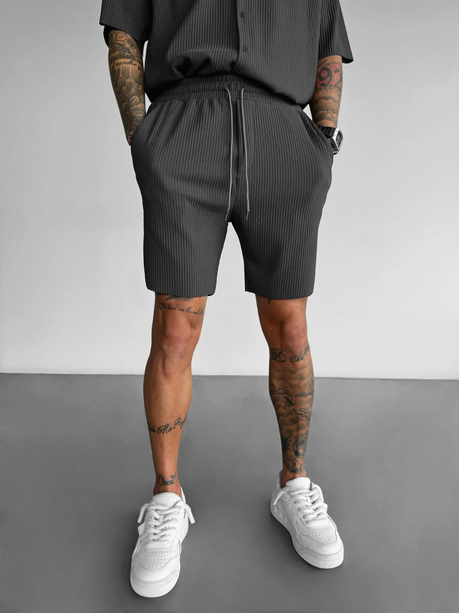 Loose Fit Ribbed Shorts - Anthracite - Image 2