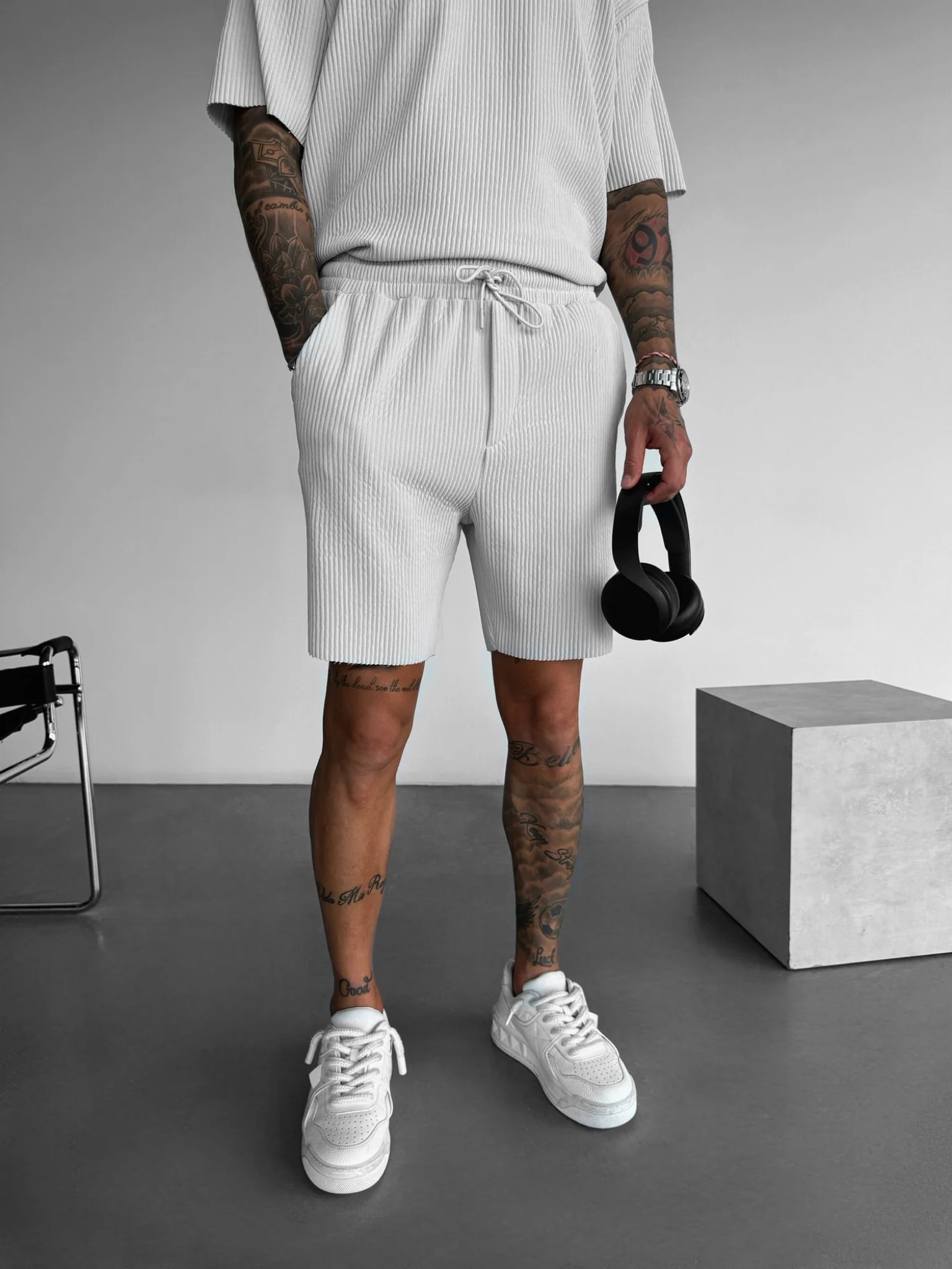 Loose Fit Ribbed Shorts - Grey - Image 2