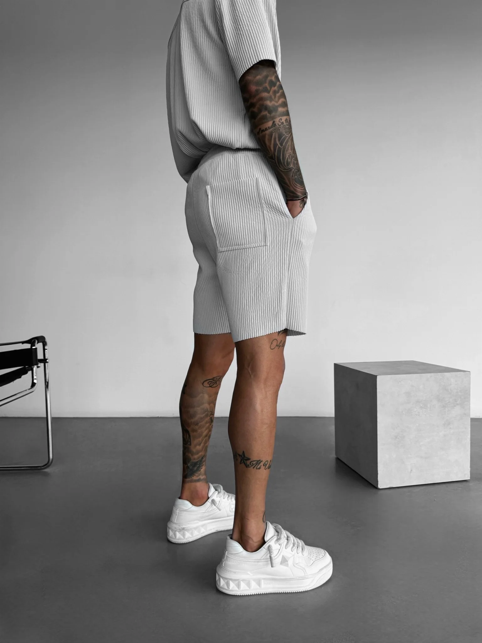 Loose Fit Ribbed Shorts - Grey - Image 3