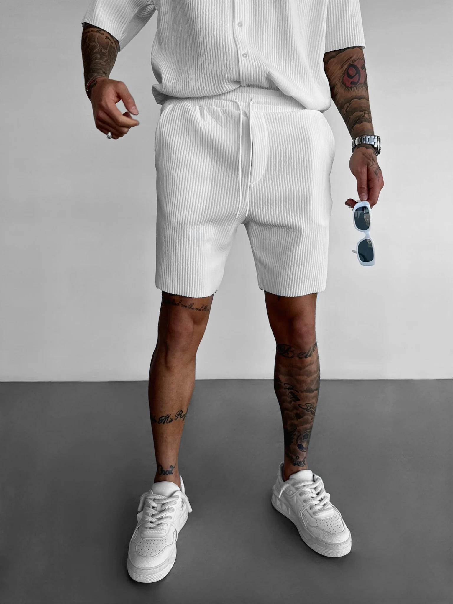Loose Fit Ribbed Shorts - White - Image 2