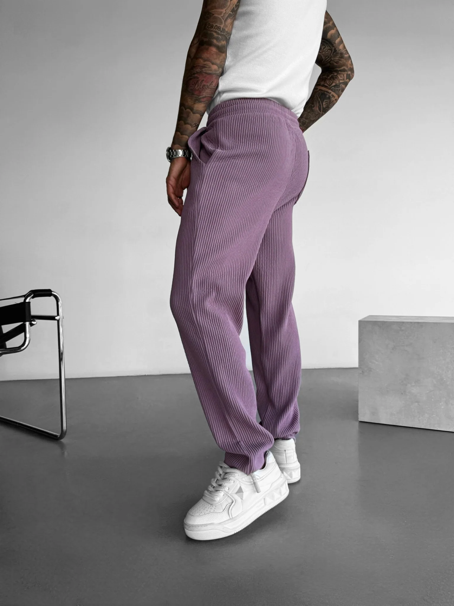 Loose Fit Ribbed Trousers - Elderberry - Image 2