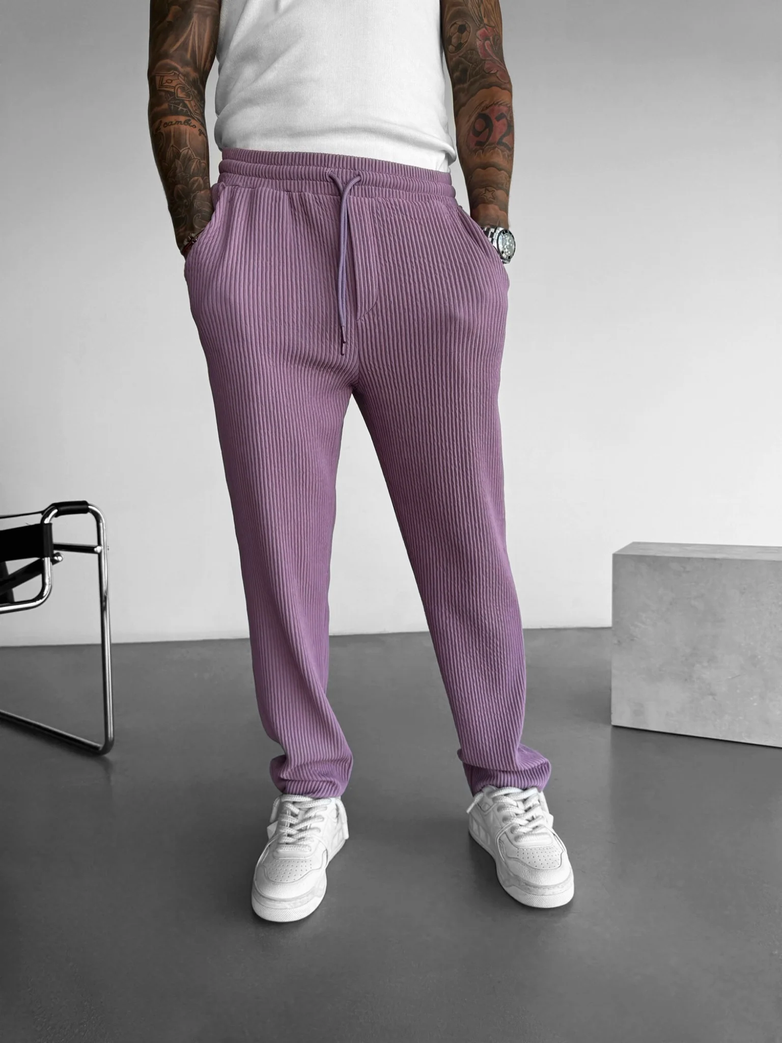 Loose Fit Ribbed Trousers - Elderberry - Image 3