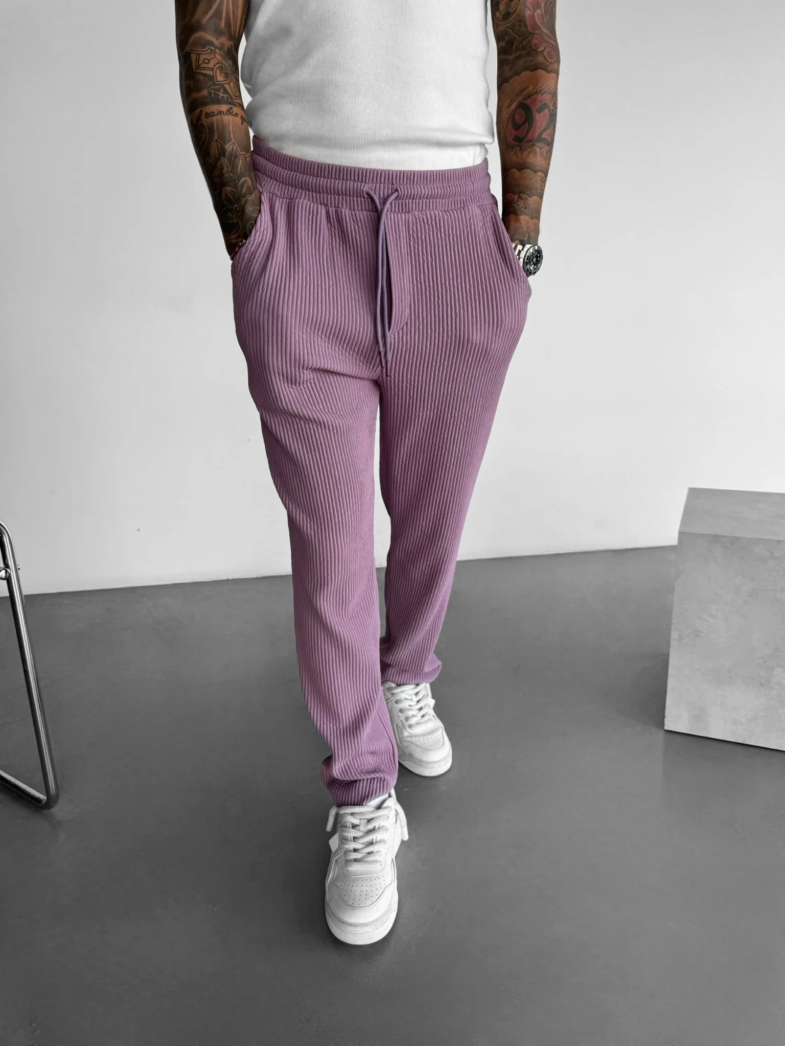 Loose Fit Ribbed Trousers - Elderberry - Image 5