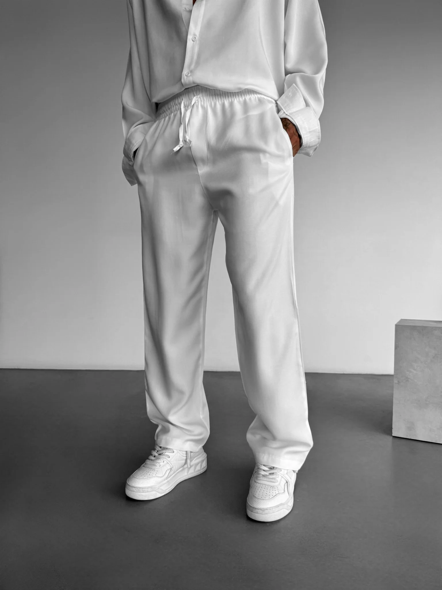 Baggy Tencel Trousers - White - Image 3