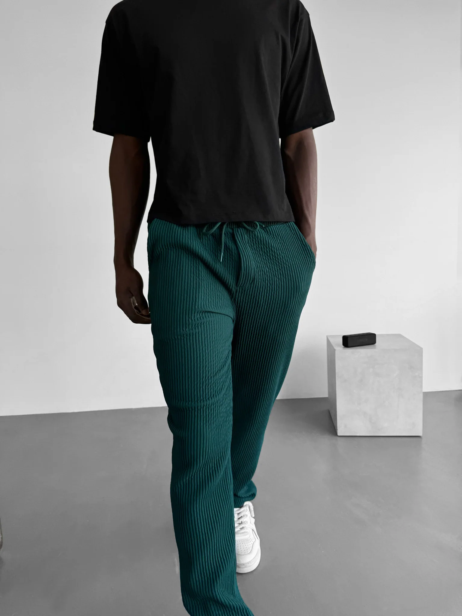 Loose Fit Ribbed Trousers - Rain Forest - Image 2
