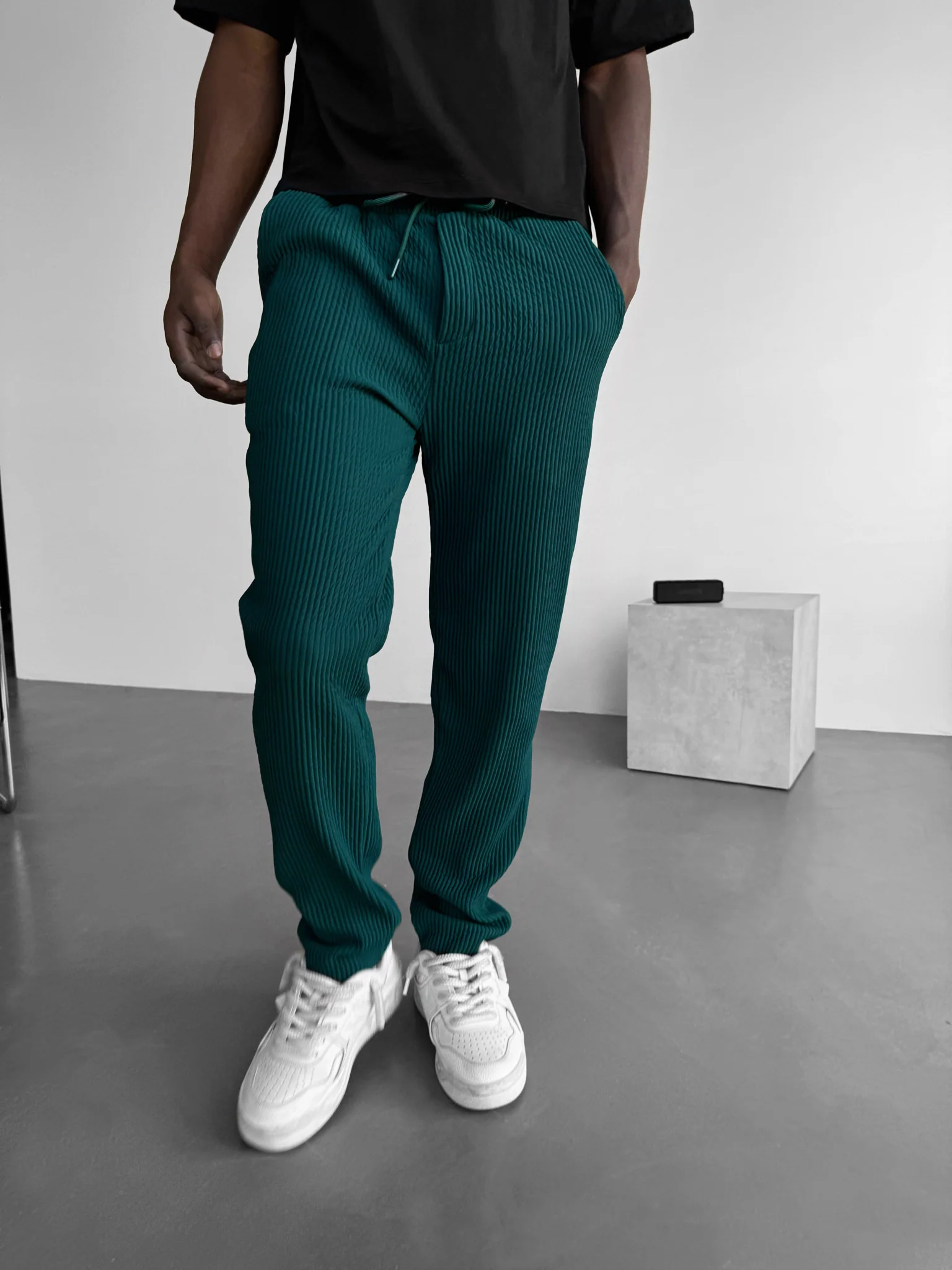 Loose Fit Ribbed Trousers - Rain Forest - Image 3