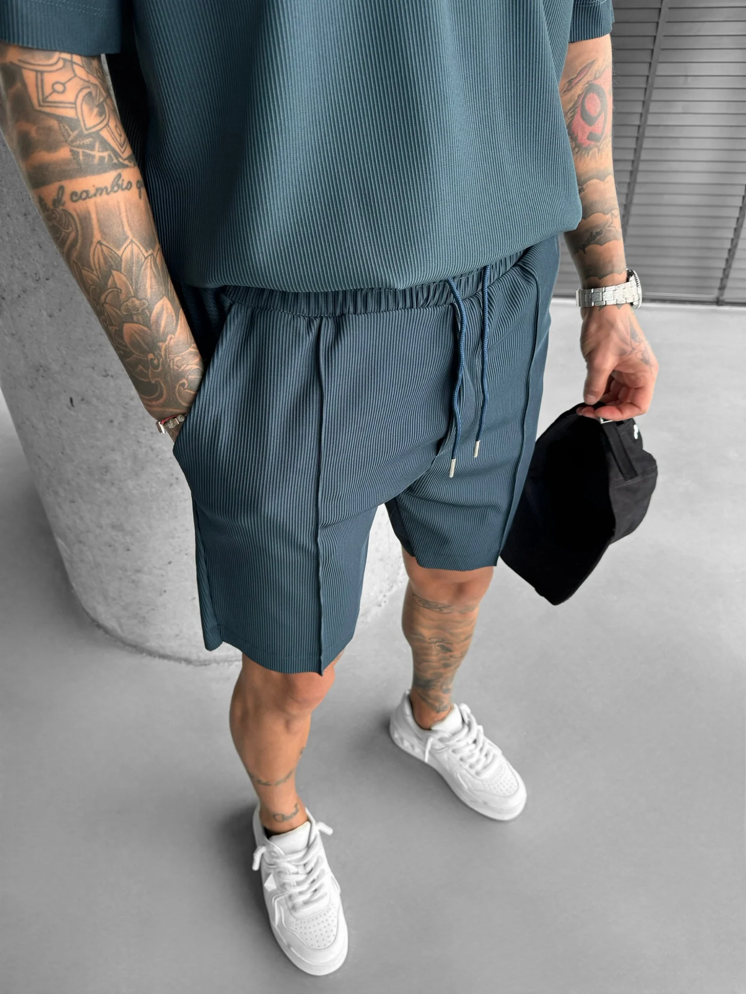 Loose Fit Seam Knit Shorts - Petrol