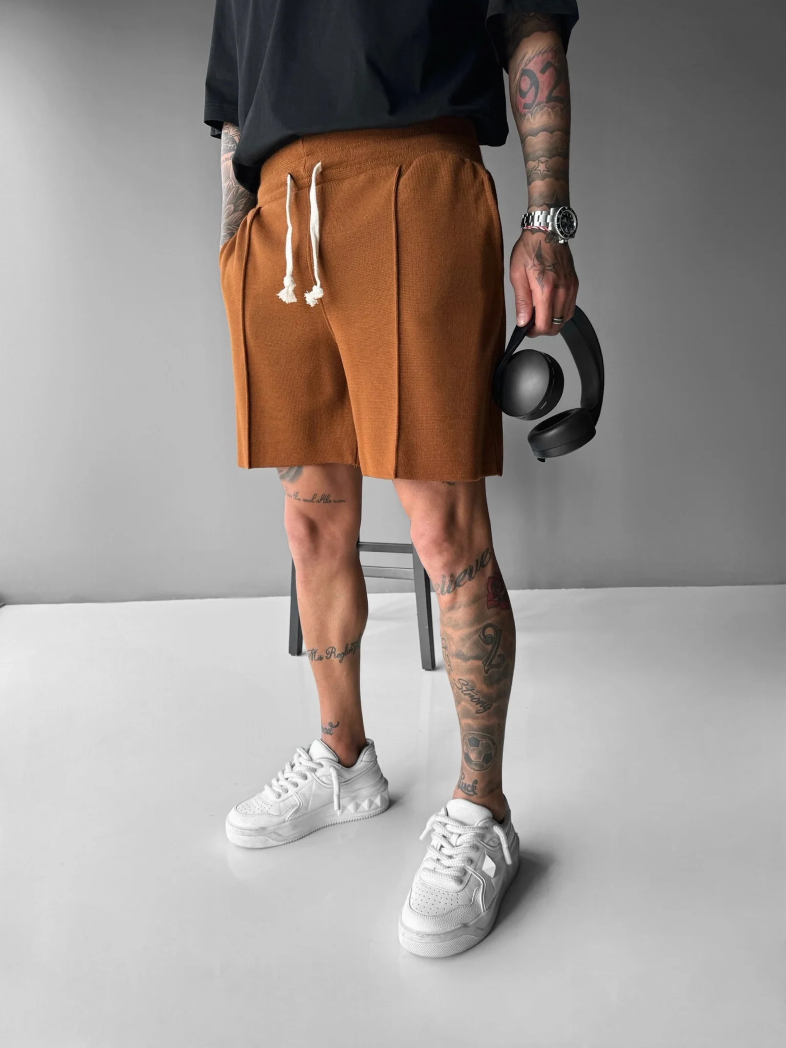 Loose Fit Seam Shorts - Brown - Image 2