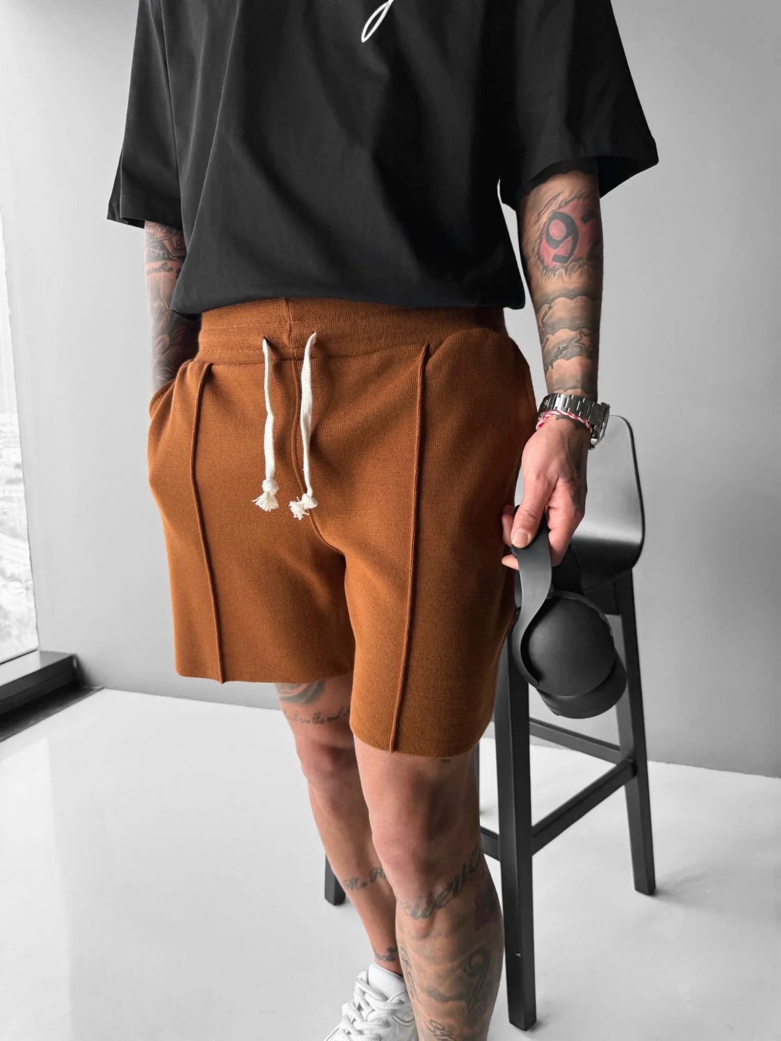 Loose Fit Seam Shorts - Brown - Image 5