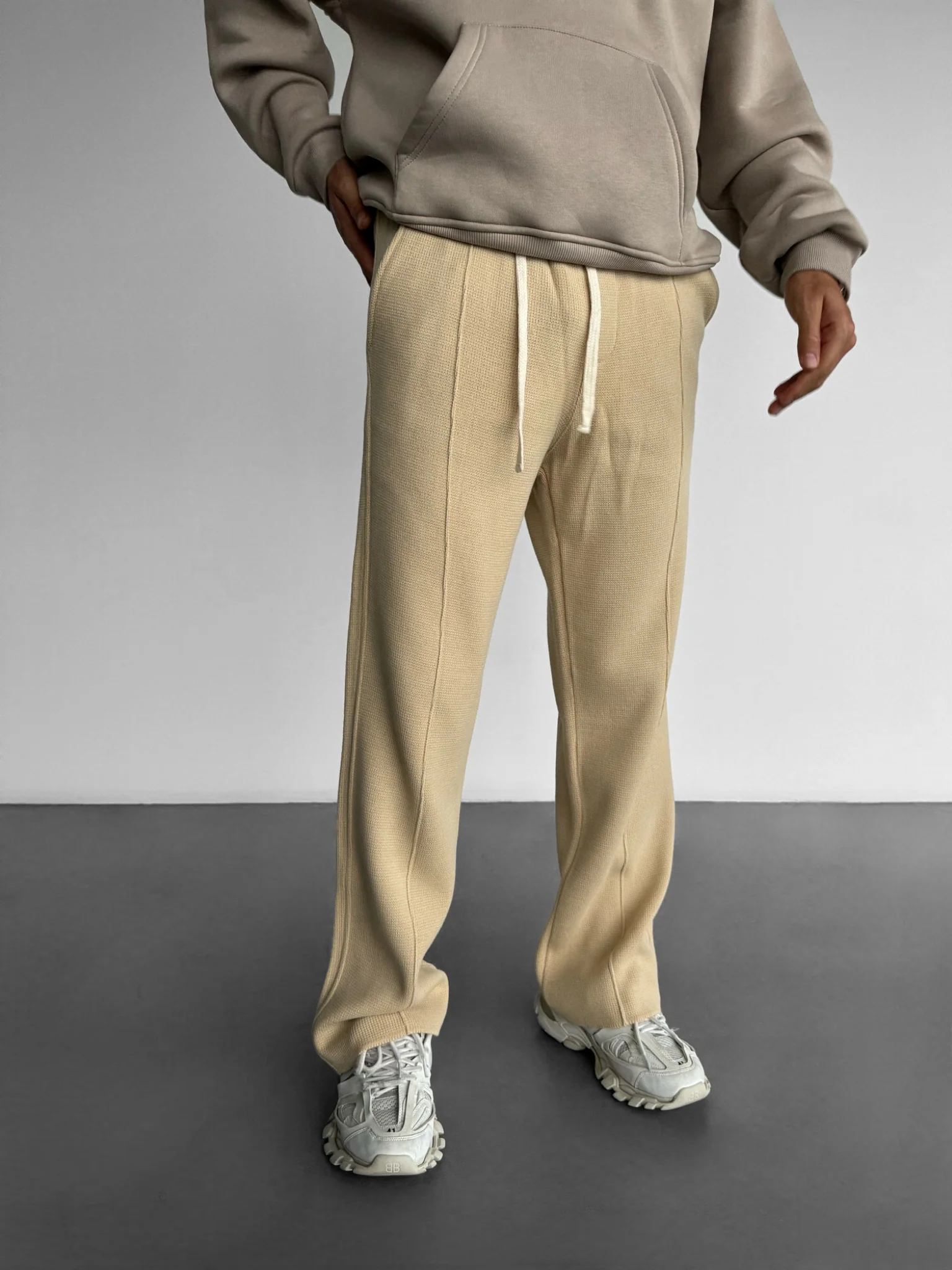 Loose Fit Seam Trousers - Beige - Image 2