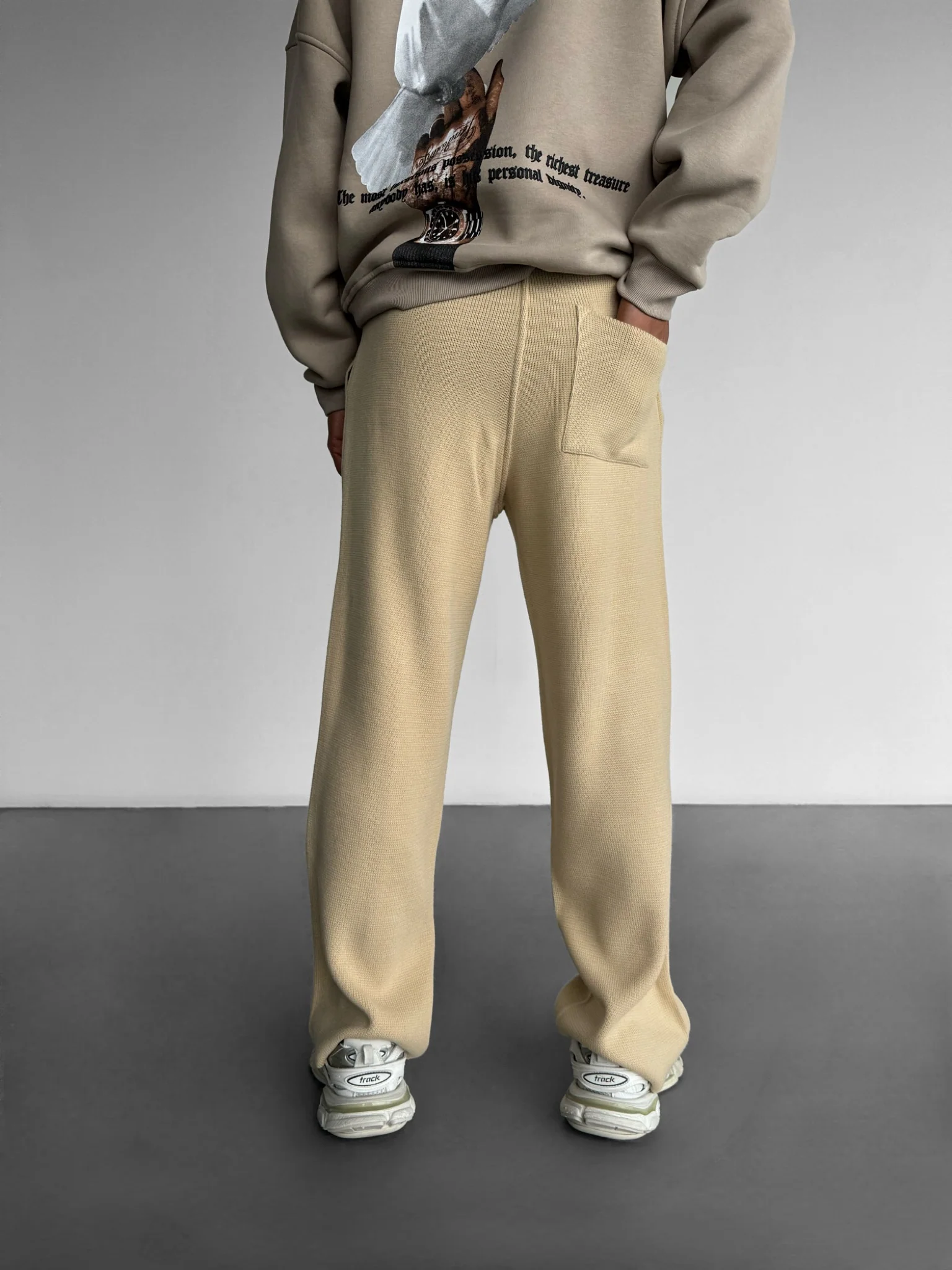 Loose Fit Seam Trousers - Beige - Image 3