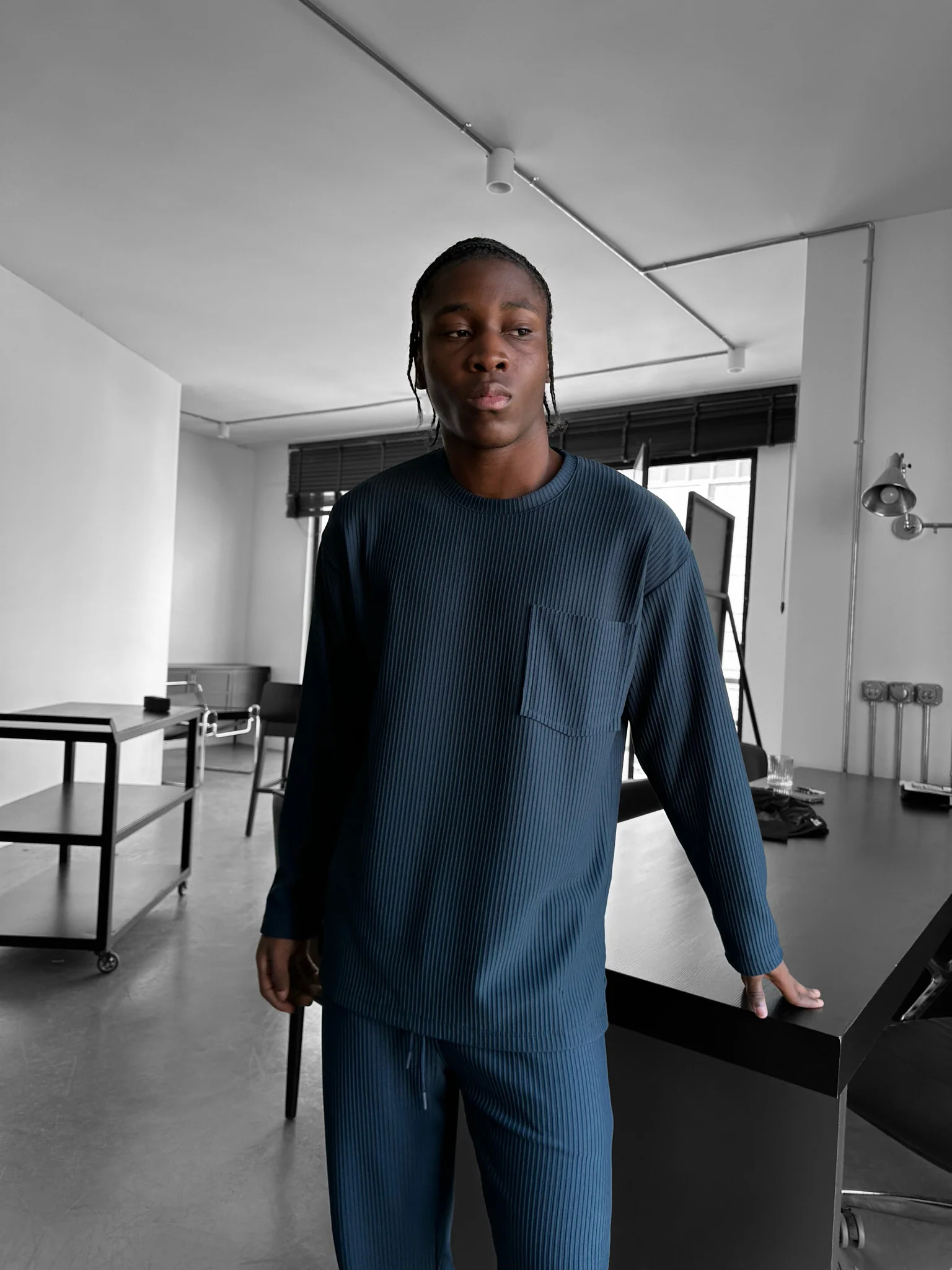Loose Fit Striped Pocket Sweatshirt - Petrol - Image 2