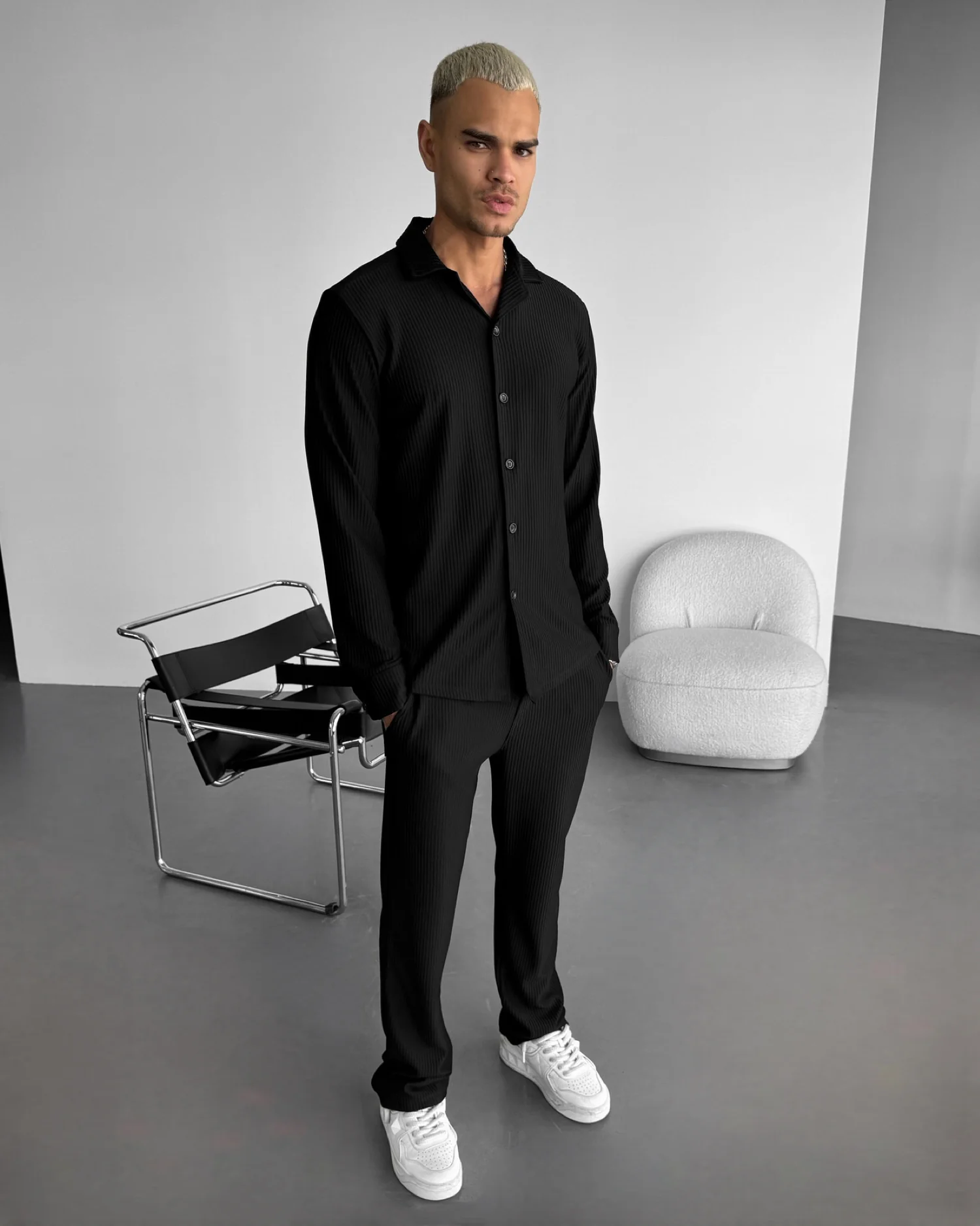 Loose Fit Striped Shirt - Black - Image 2