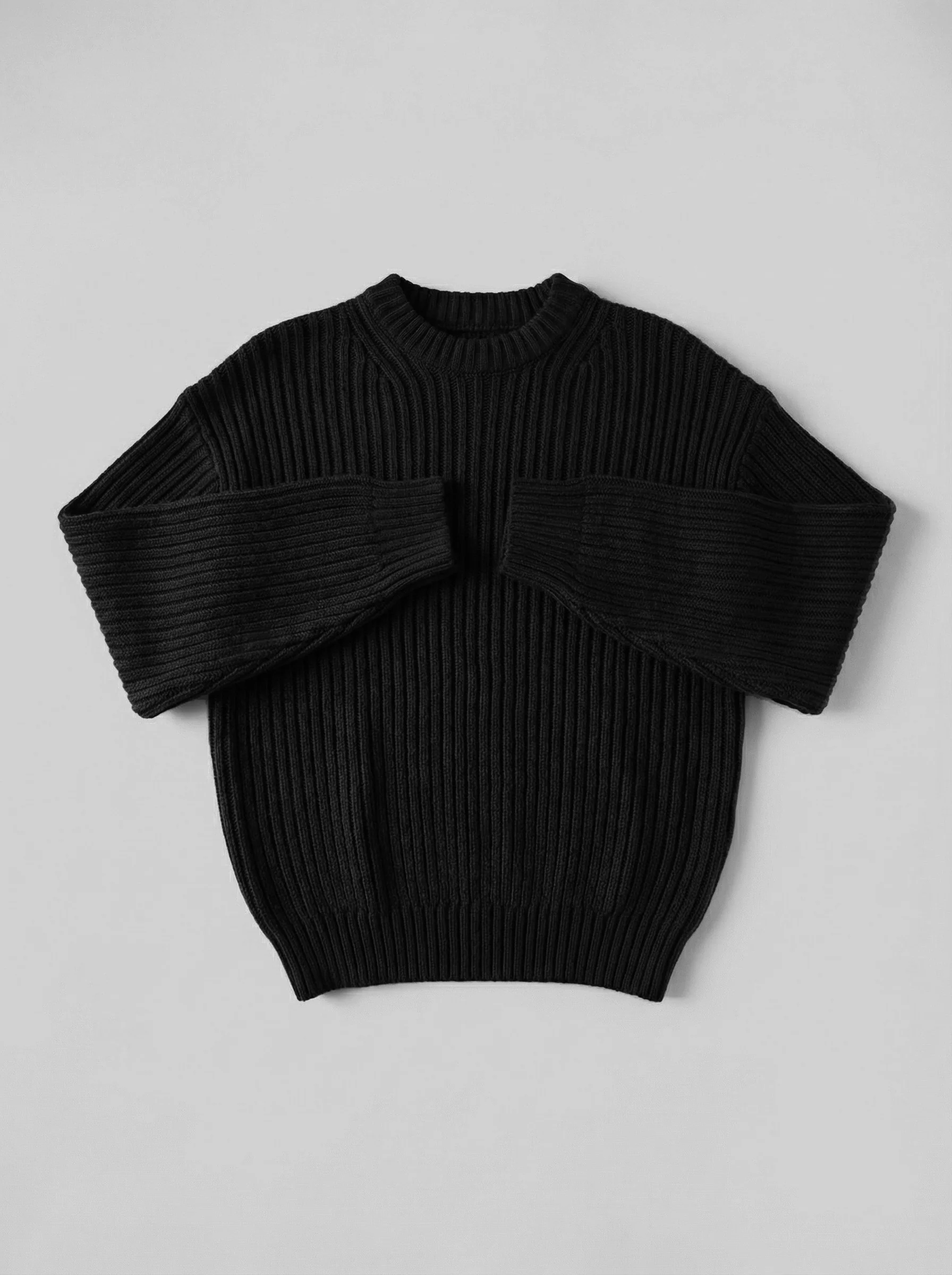 Loose Fit Striped Structure Pullover - Black - Image 3