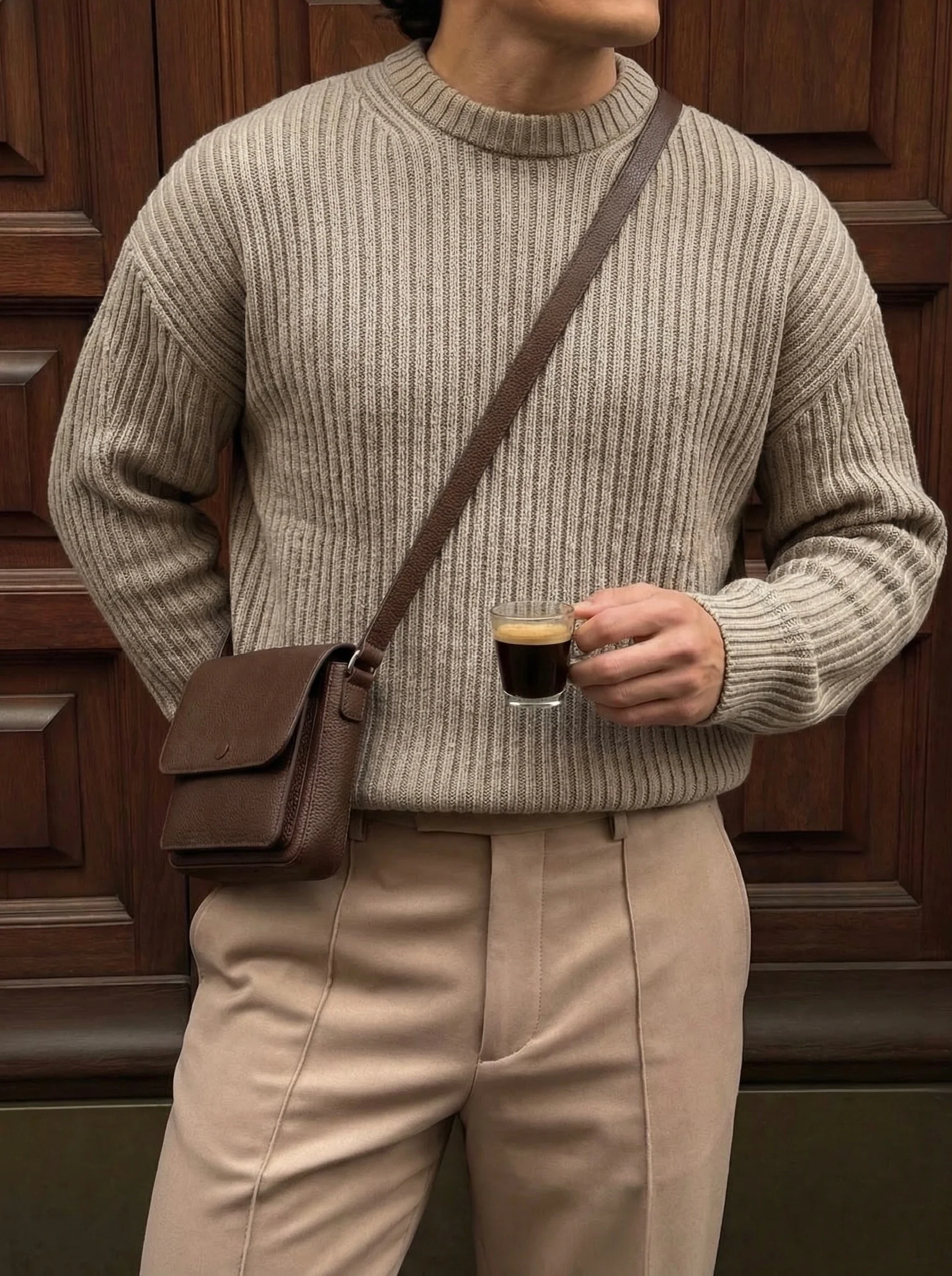 Loose Fit Striped Structure Pullover - Simply Taupe - Image 2