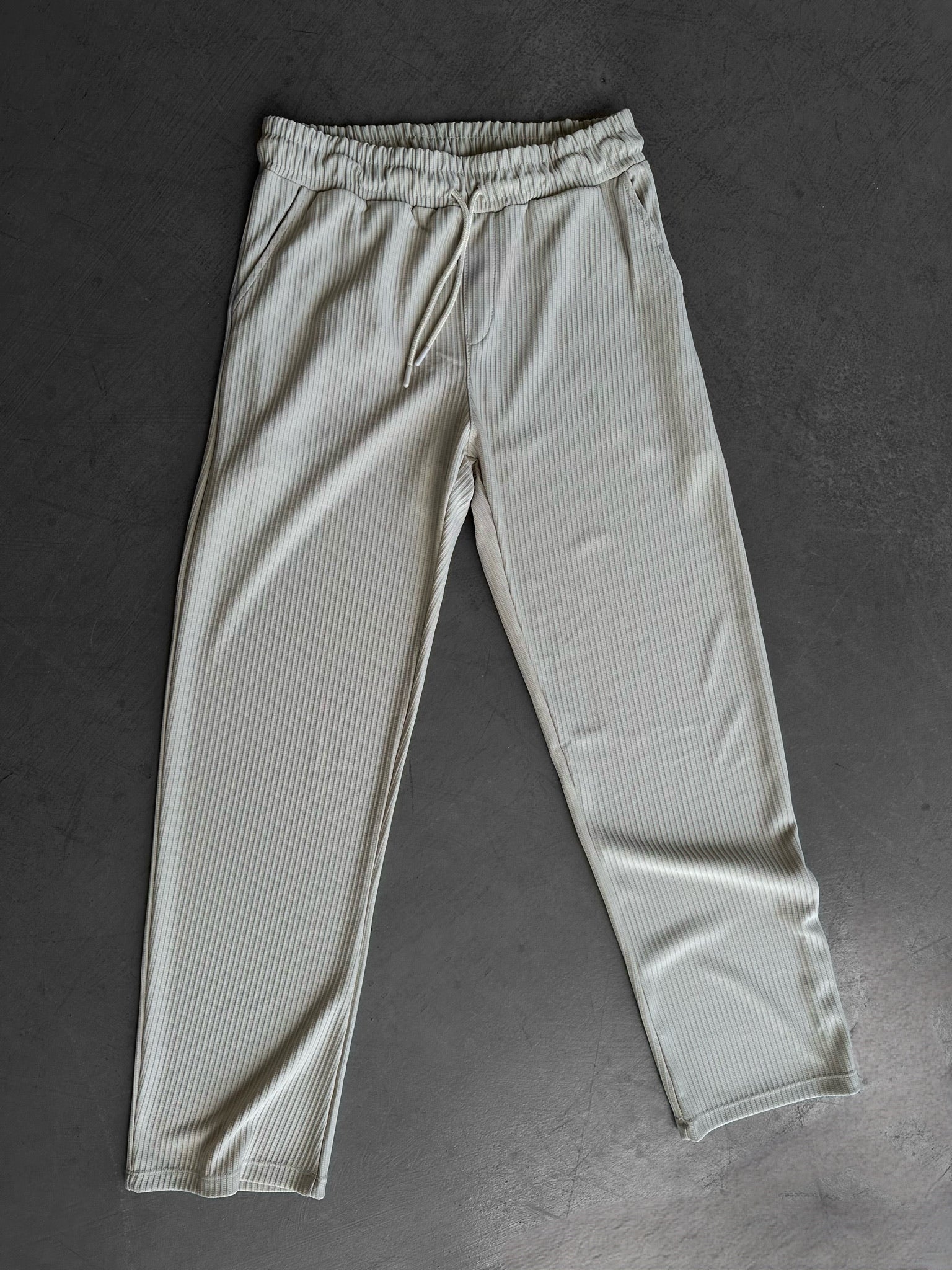 Loose Fit Striped Trousers - Beige - Image 2