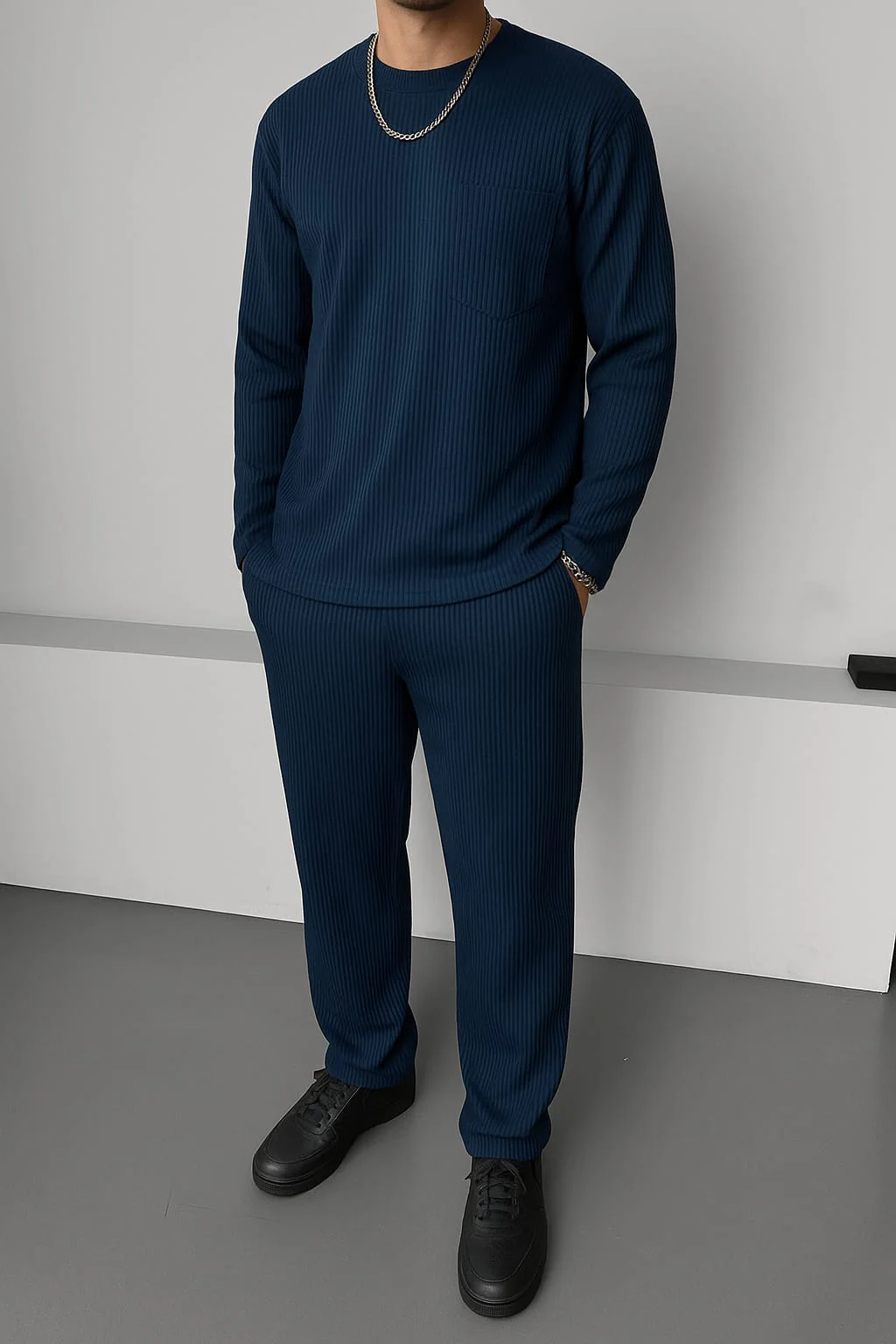 Loose Fit Striped Trousers - Petrol - Image 2
