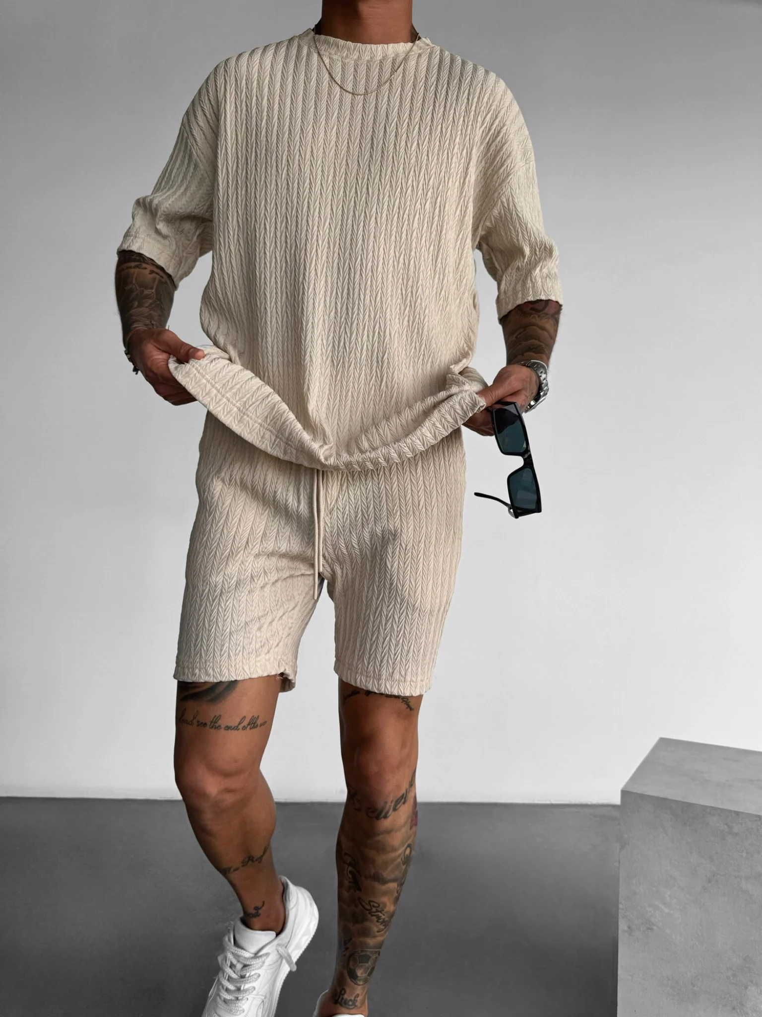 Loose Fit Structured Shorts - Beige