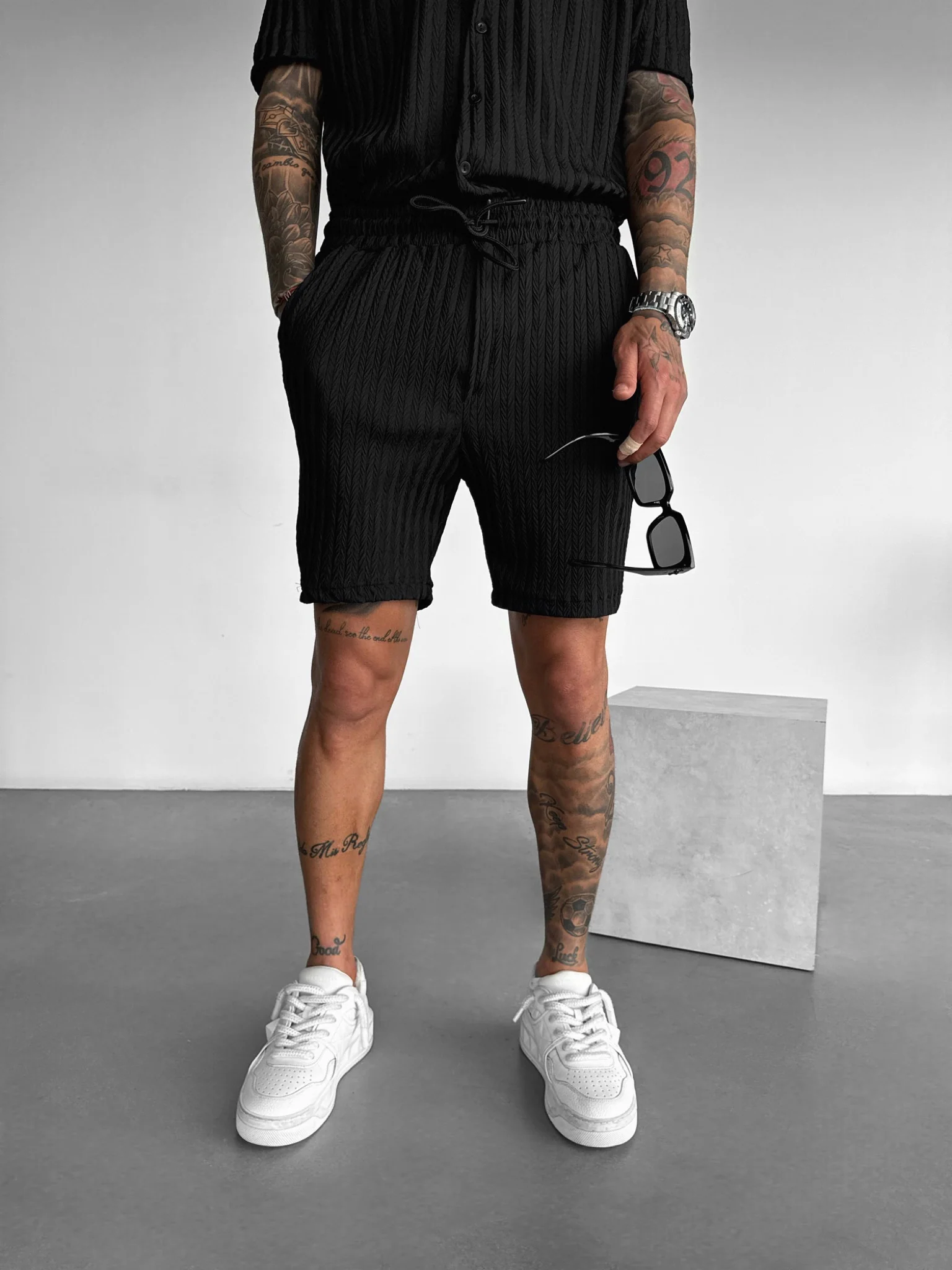 Loose Fit Structured Shorts - Black - Image 2