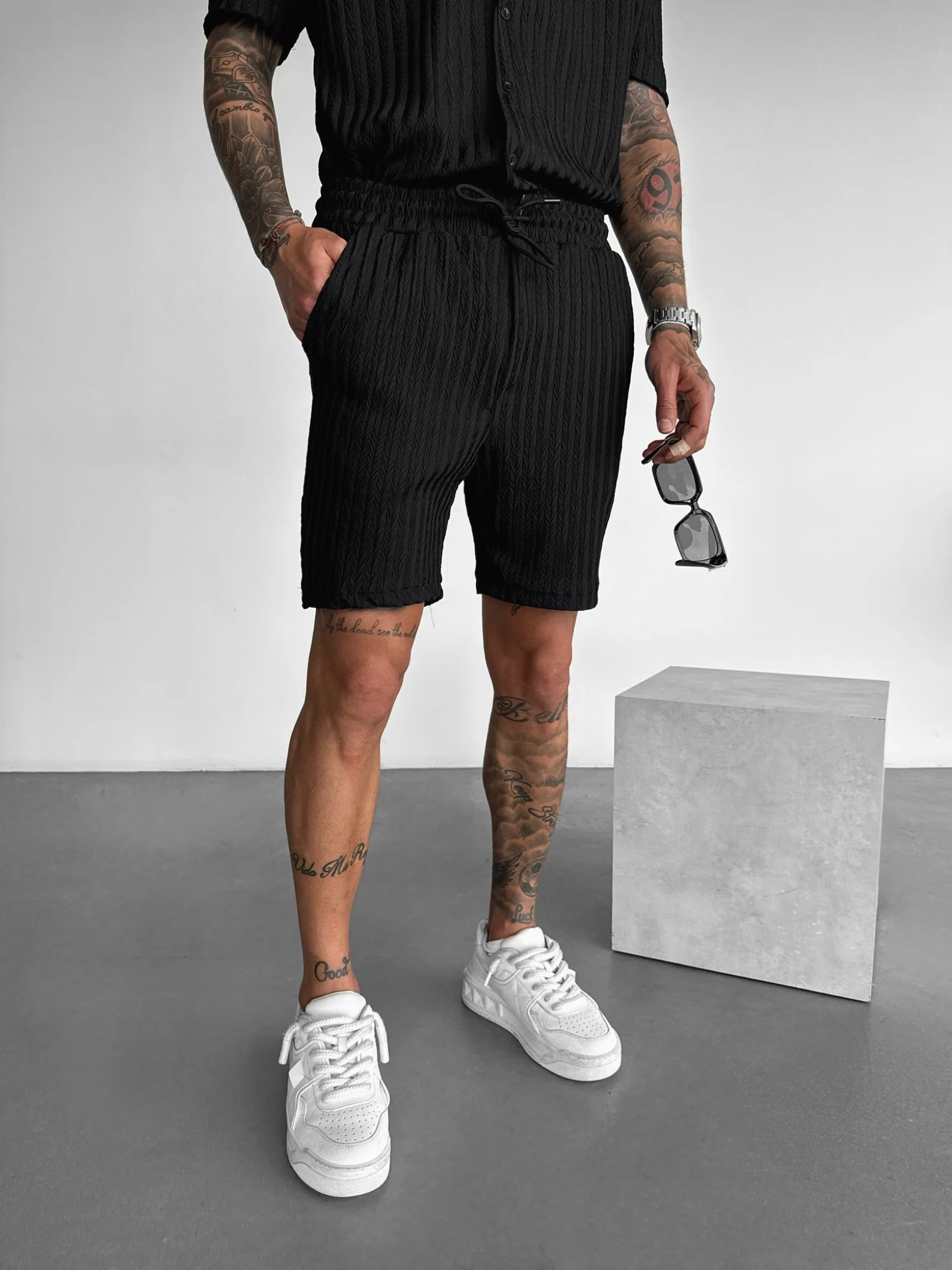 Loose Fit Structured Shorts - Black - Image 5
