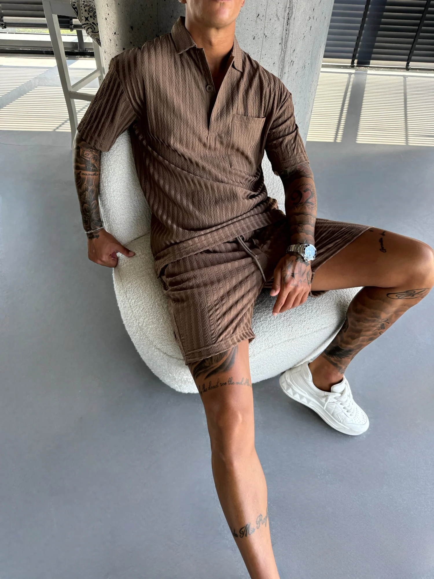 Loose Fit Structured Shorts - Cappucino - Image 2