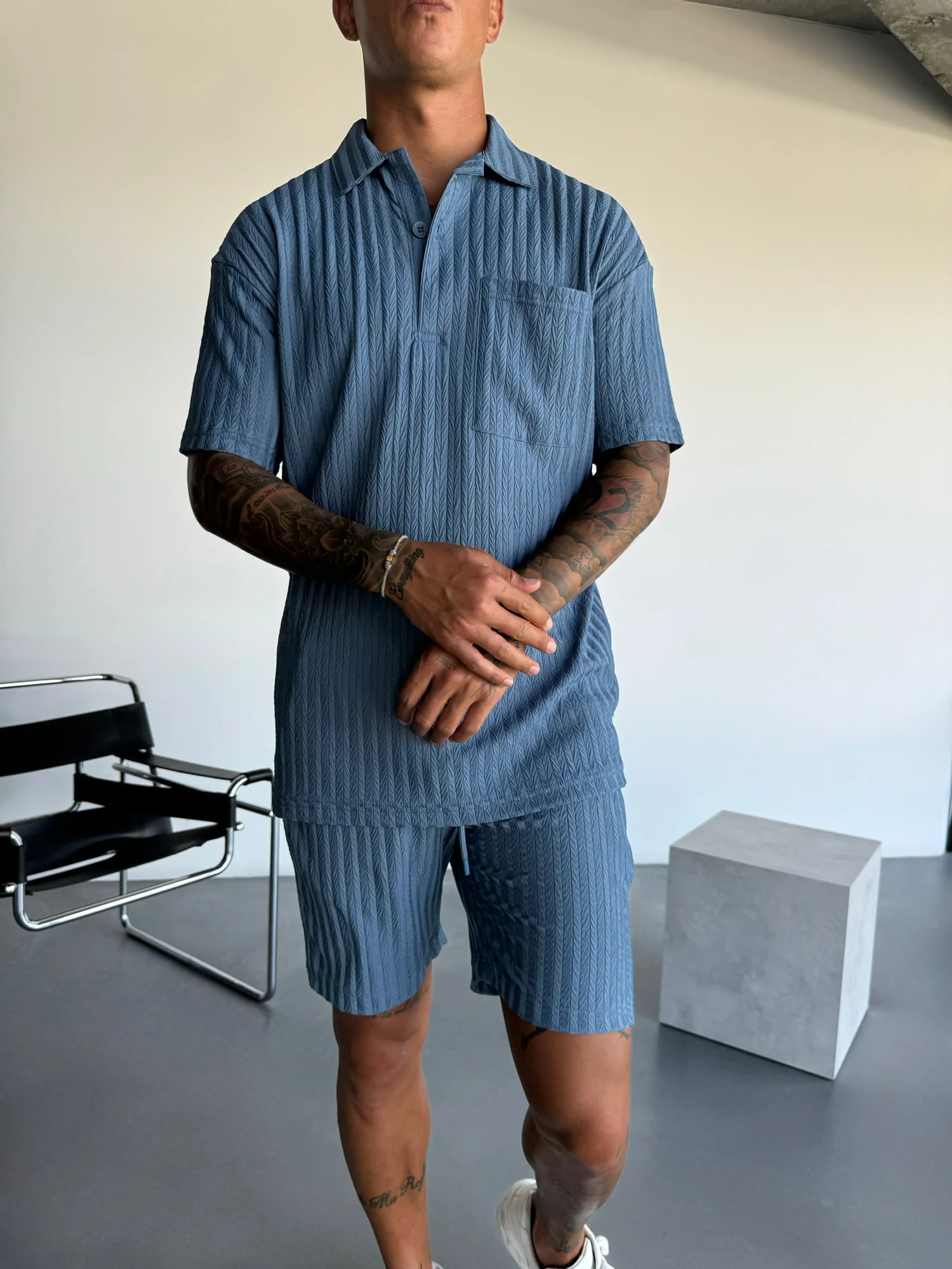 Loose Fit Structured Shorts - Coronet Blue - Image 2