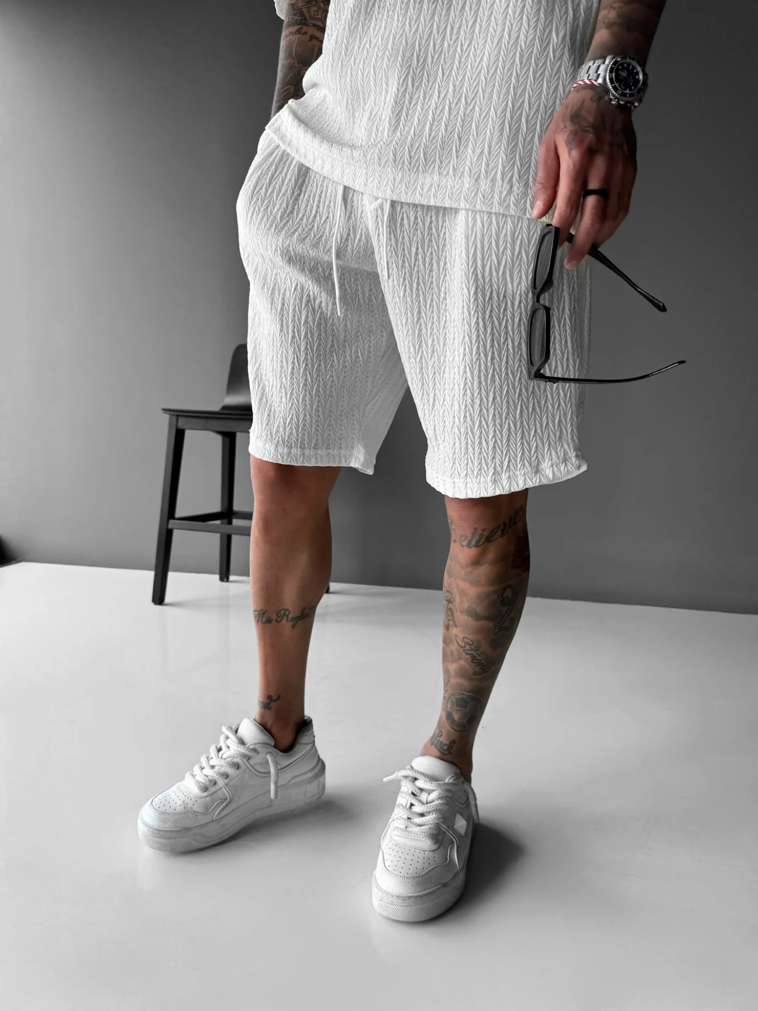 Loose Fit Structured Shorts - Ecru - Image 2