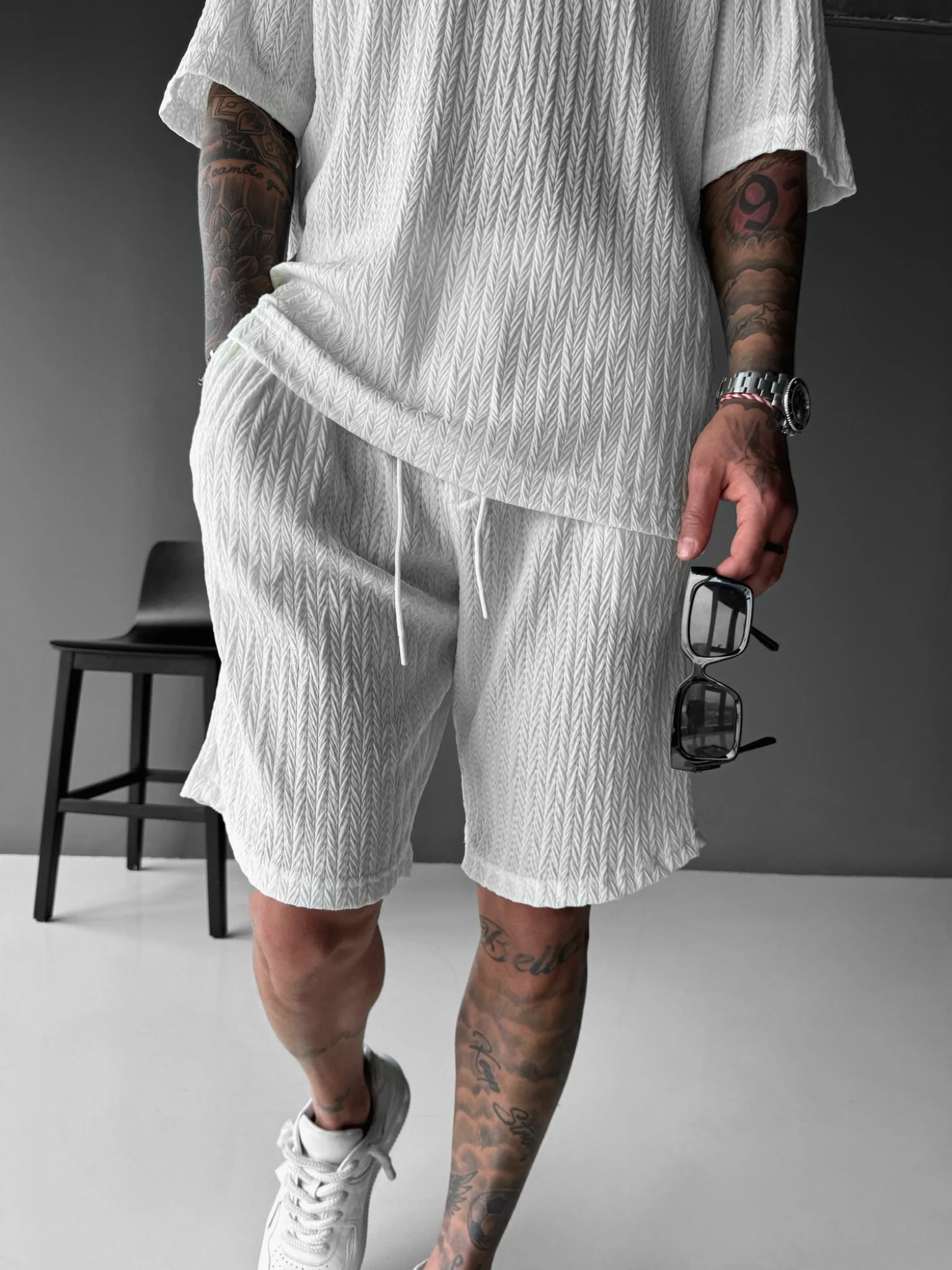 Loose Fit Structured Shorts - Ecru - Image 3