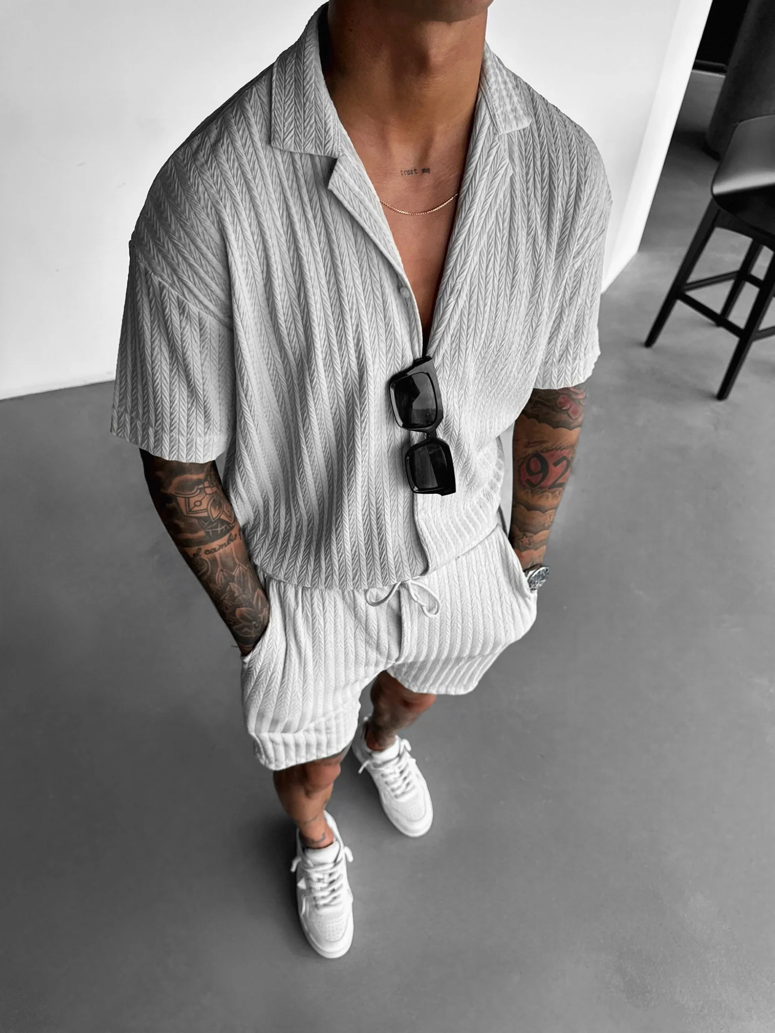 Loose Fit Structured Shorts - Grey - Image 2