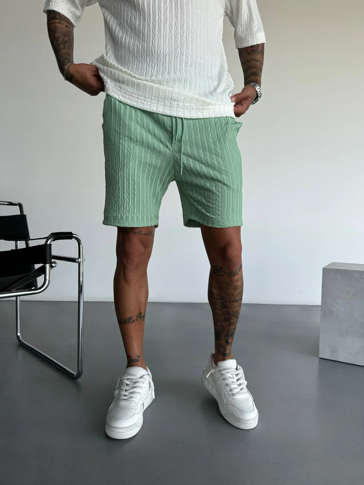 Loose Fit Structured Shorts - Quiet Green - Image 2