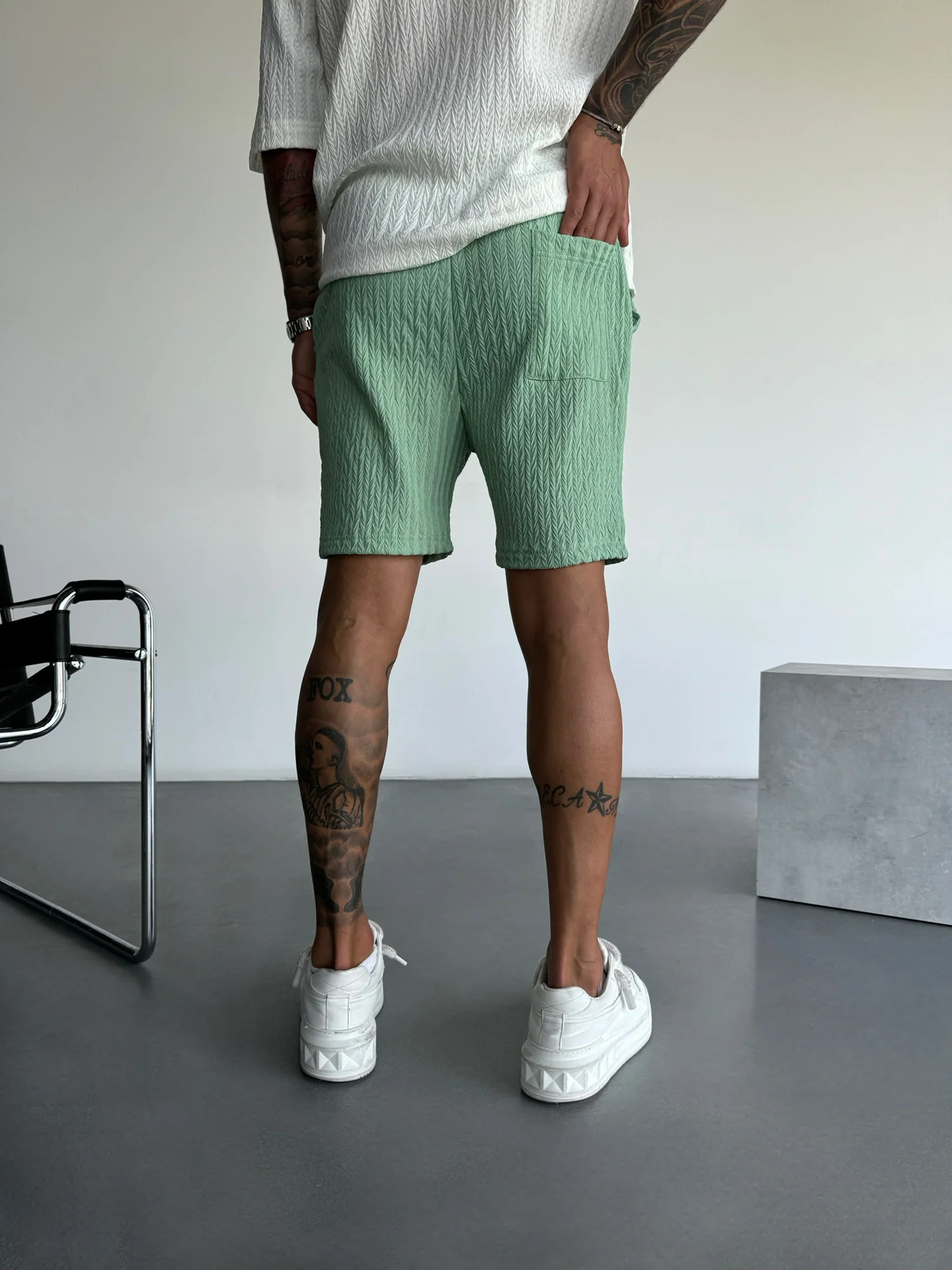 Loose Fit Structured Shorts - Quiet Green - Image 3