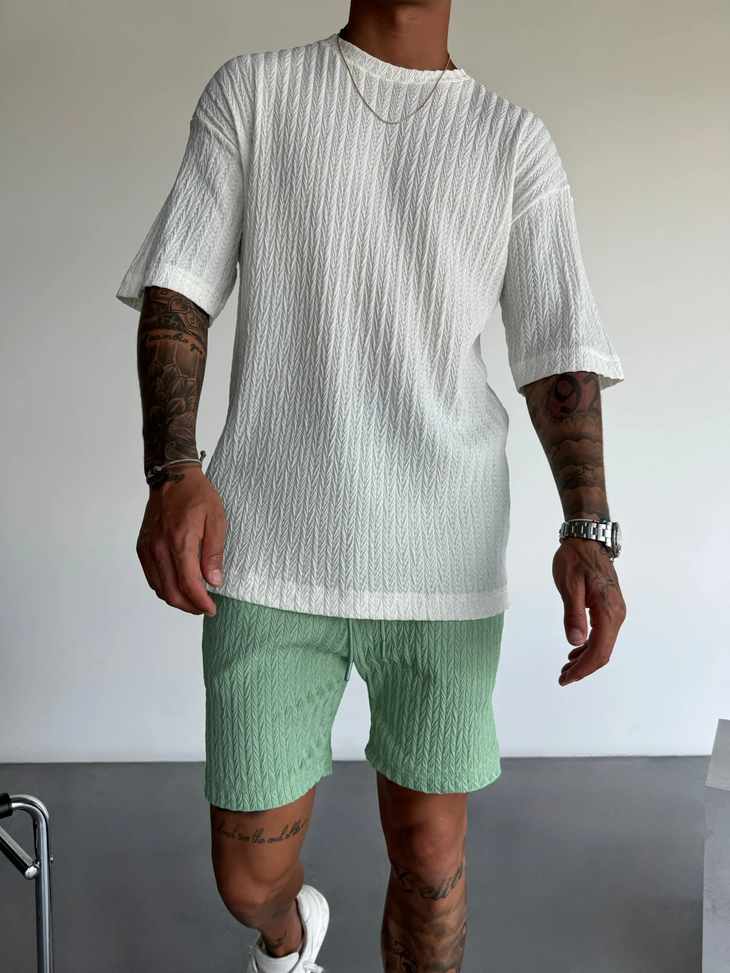 Loose Fit Structured Shorts - Quiet Green - Image 4