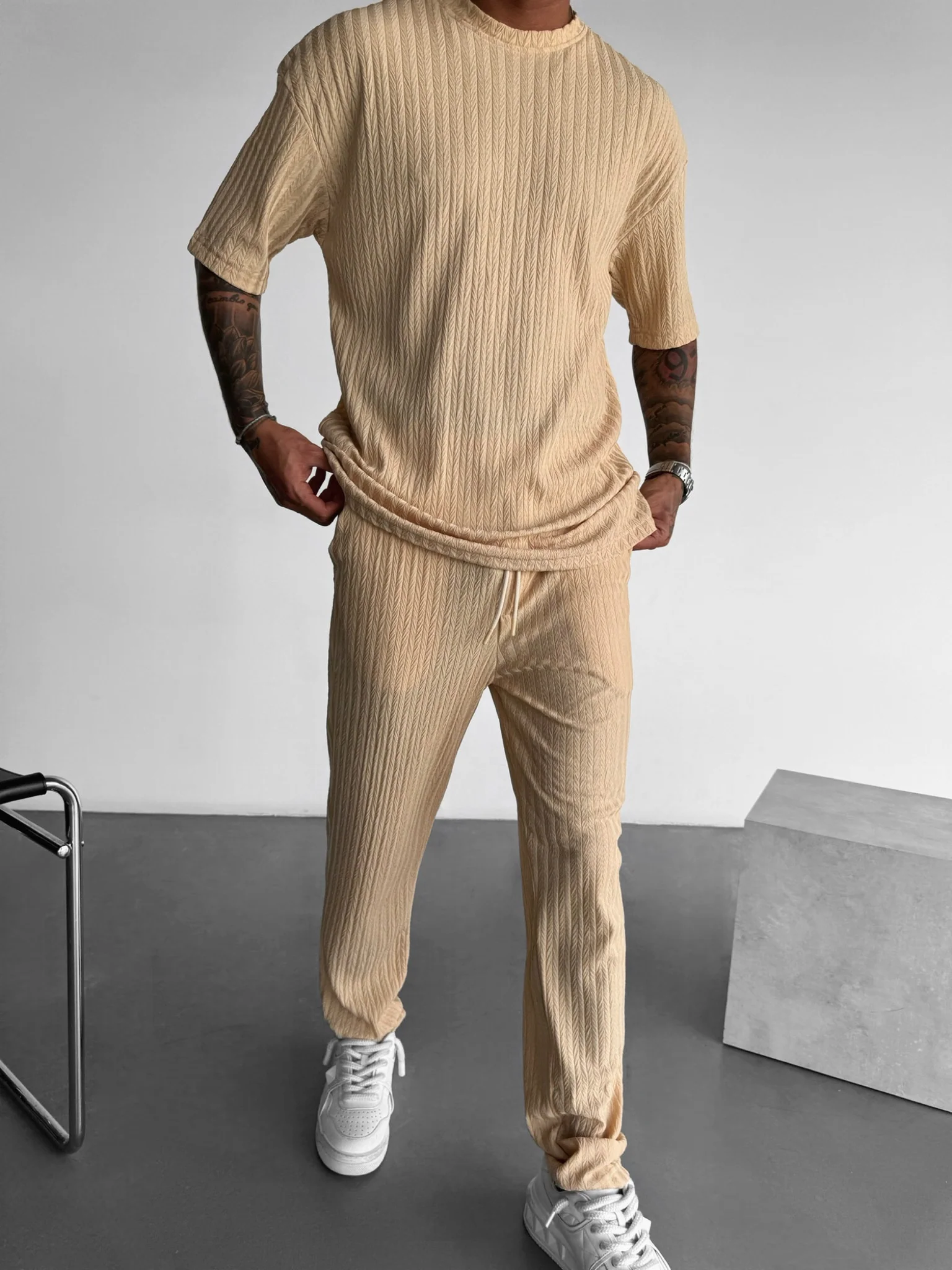 Loose Fit Structured Trousers - Almond Buff - Image 2