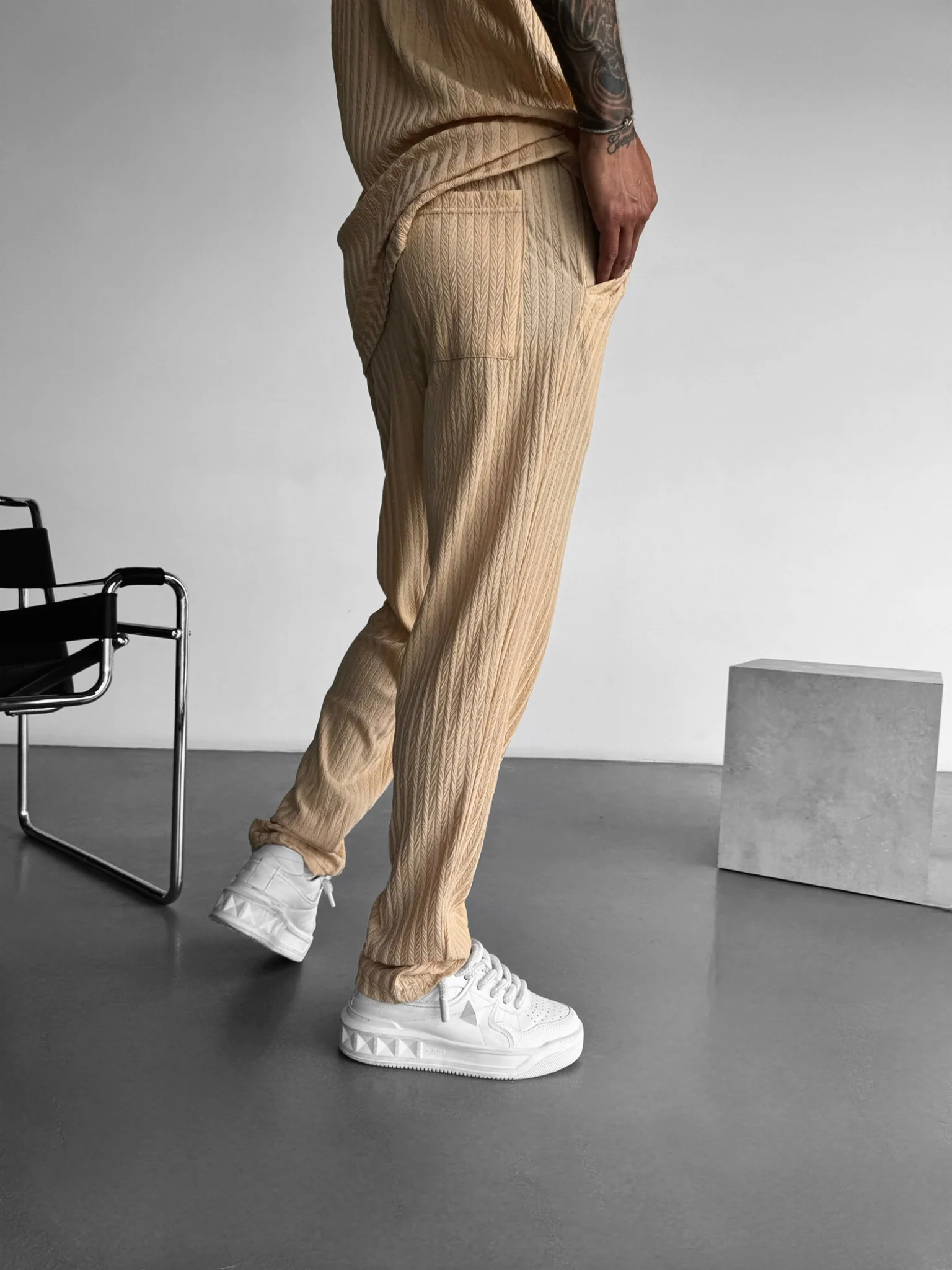 Loose Fit Structured Trousers - Almond Buff - Image 3