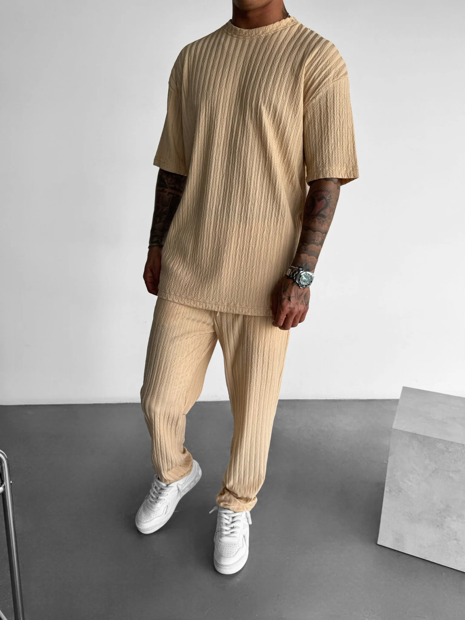 Loose Fit Structured Trousers - Almond Buff - Image 4
