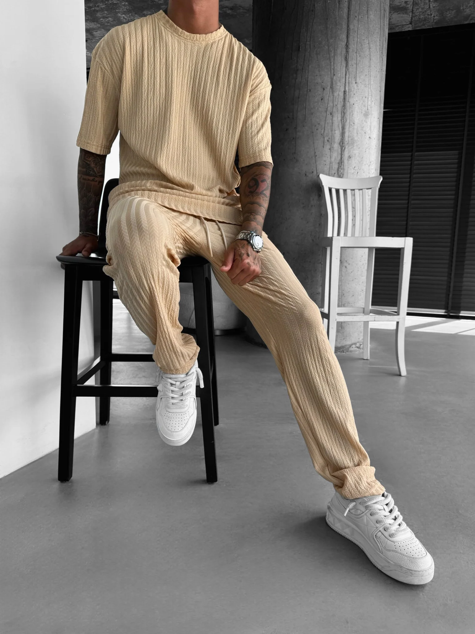 Loose Fit Structured Trousers - Almond Buff - Image 5