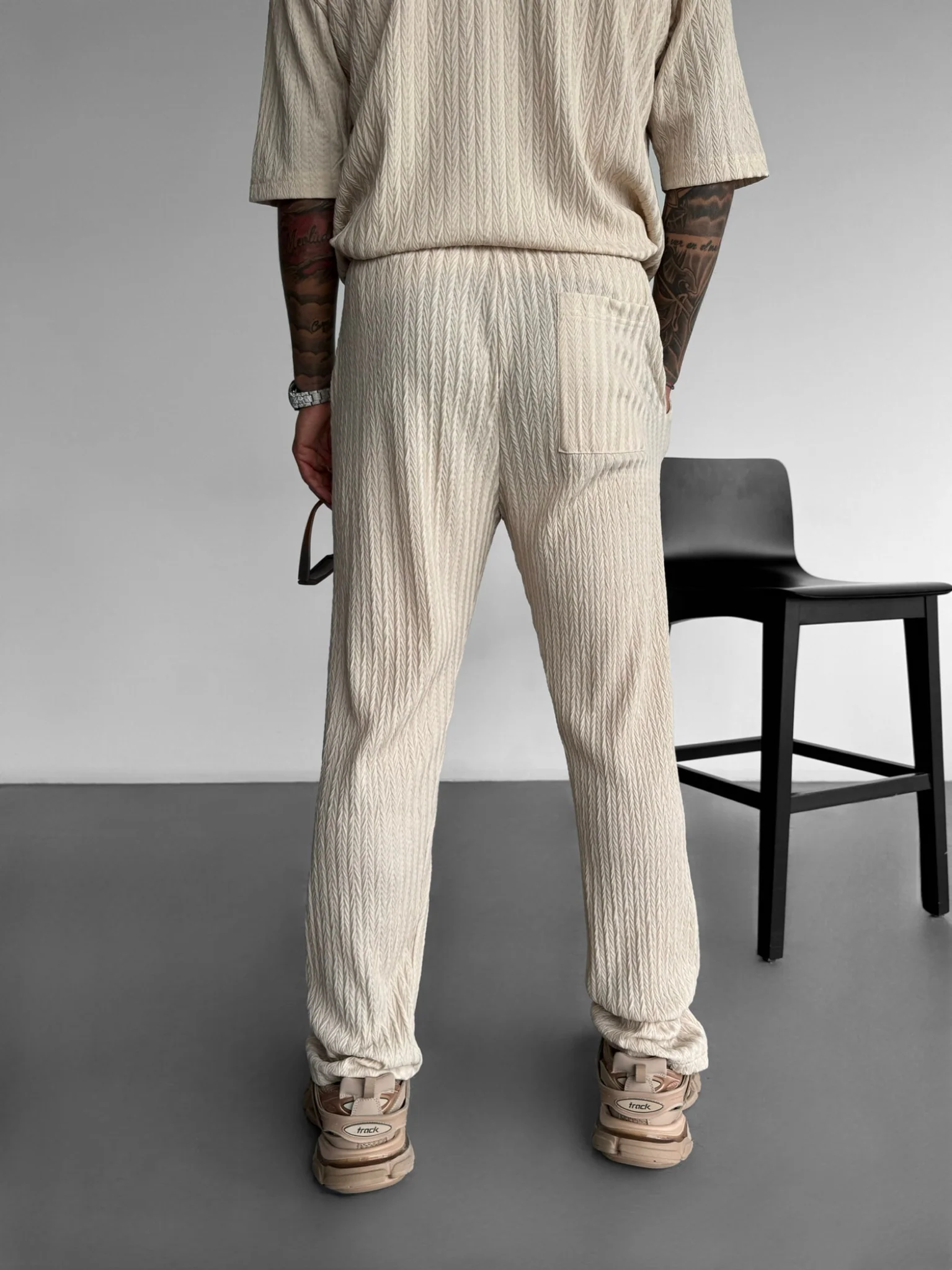 Loose Fit Structured Trousers - Beige - Image 2