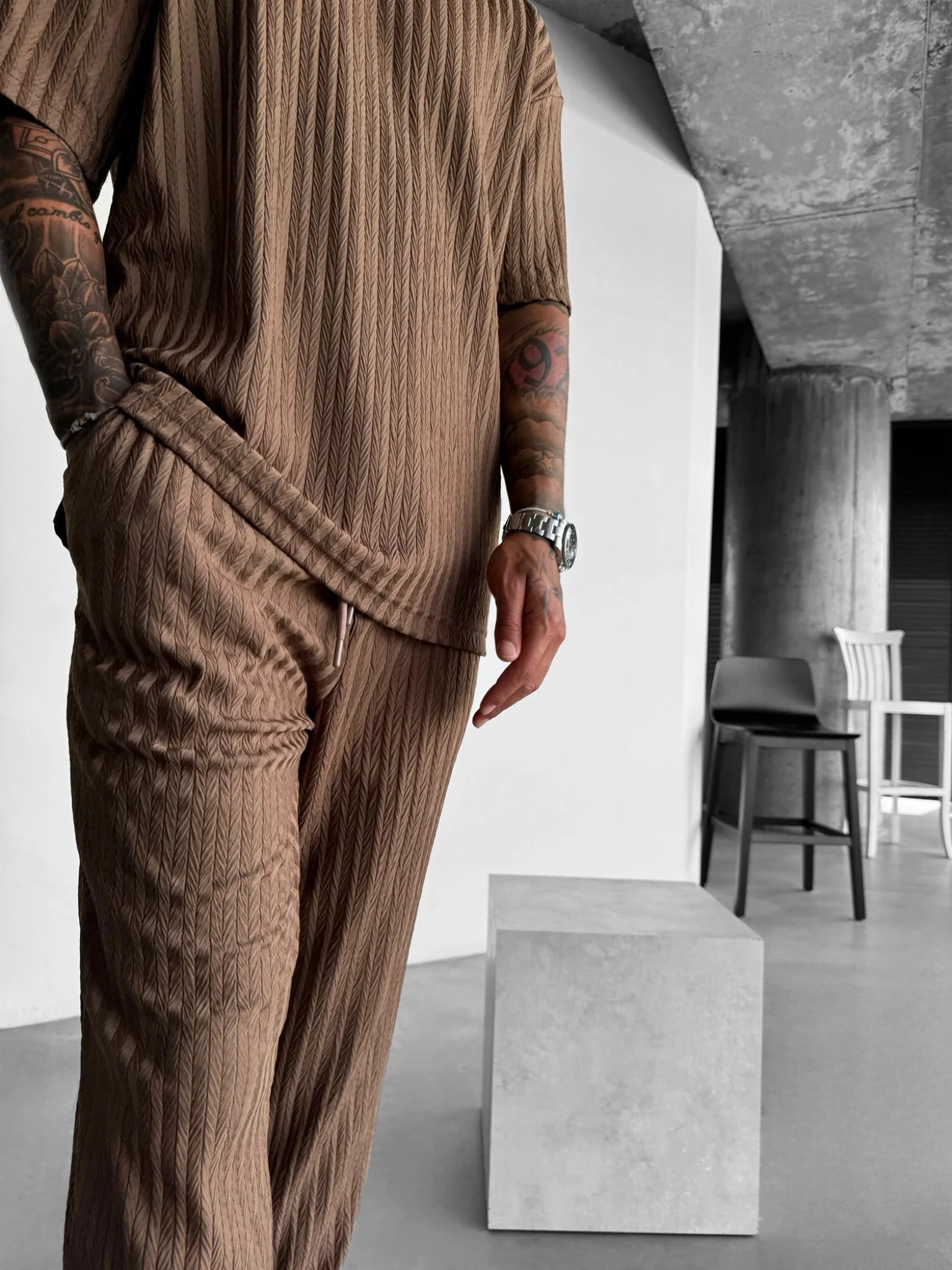 Loose Fit Structured Trousers - Cappucino - Image 2